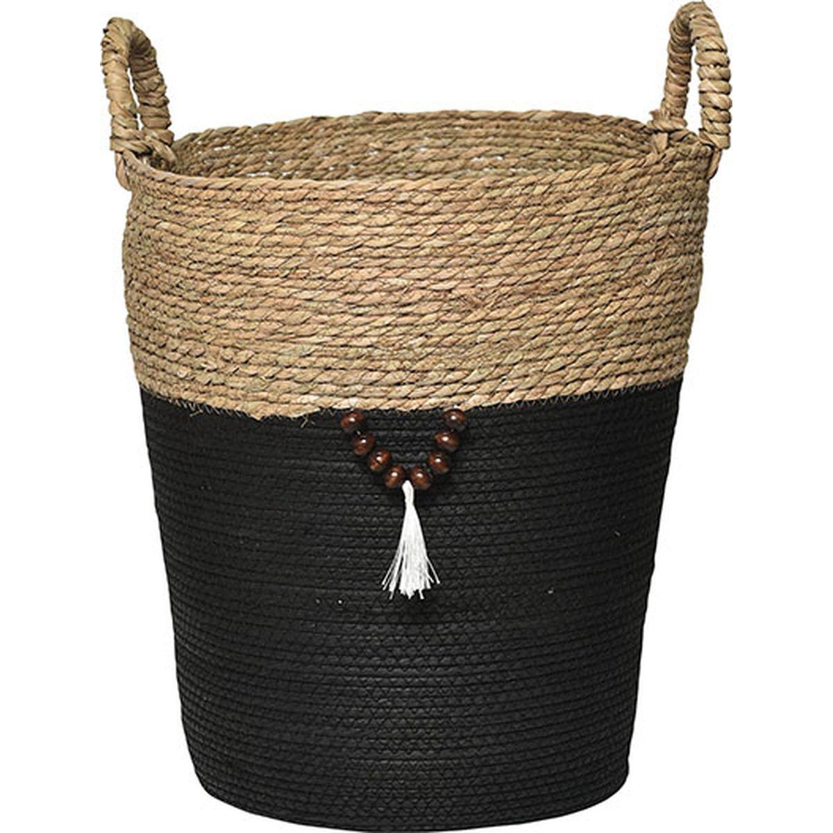 GRANDE PANIERE RONDE DECO NATUREL NOIR
