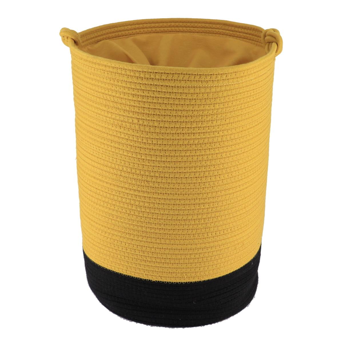 PANIERE LINGE RONDE GRAND MODELE COTON 50X37CM OCRE NOIR