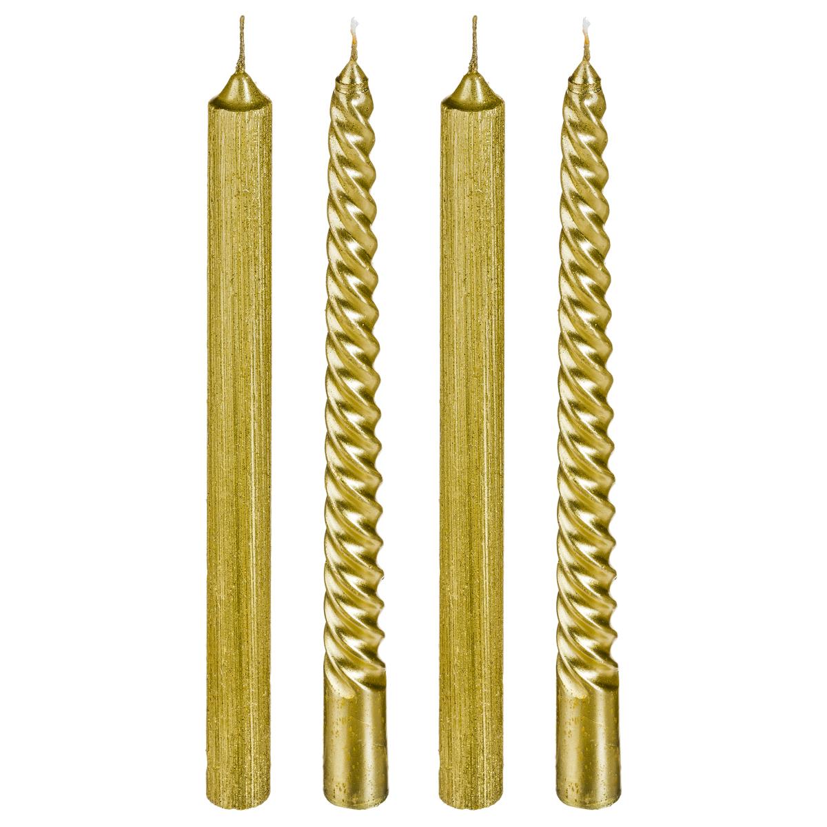BOUGIE BATON X4 PIECES PAILLETTE TWIST OR 48G