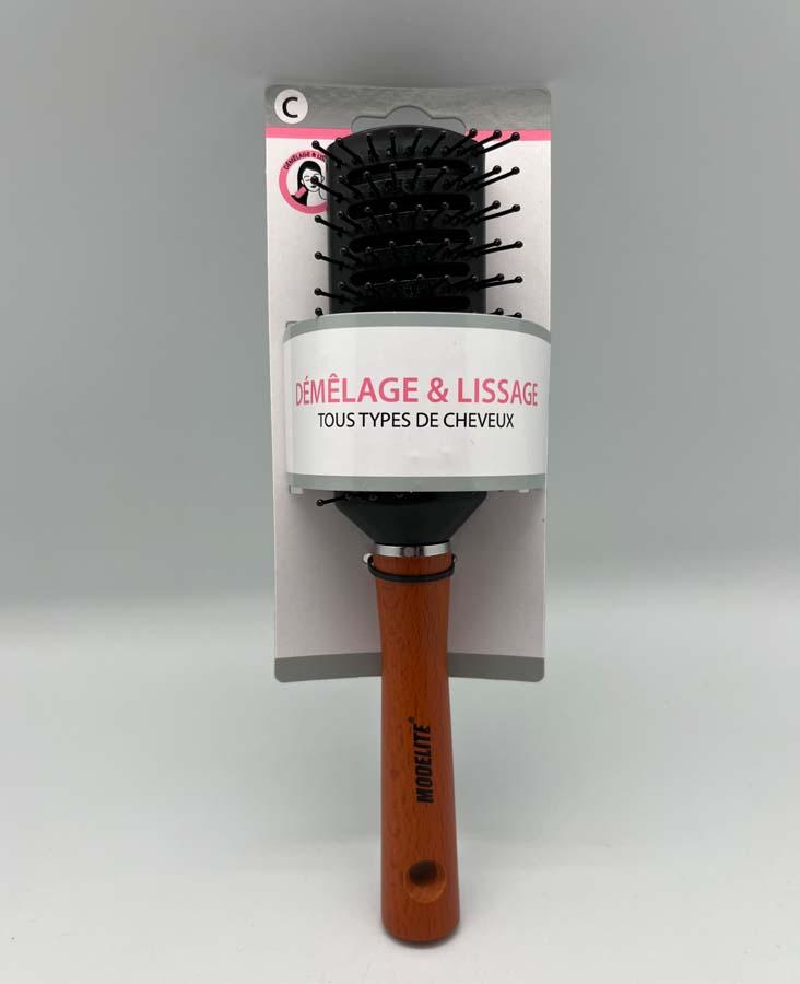 BROSSE TUNNEL PICOTS PERLES MANCHE BOIS VERNIS NOIR