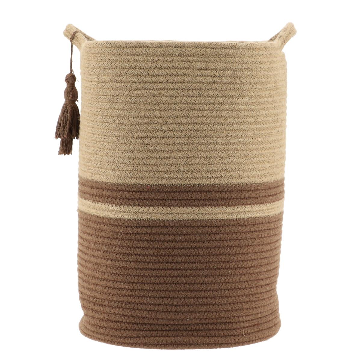 PANIERE RONDE AVEC DECO POMPON NATUREL MARRON 37X50CM