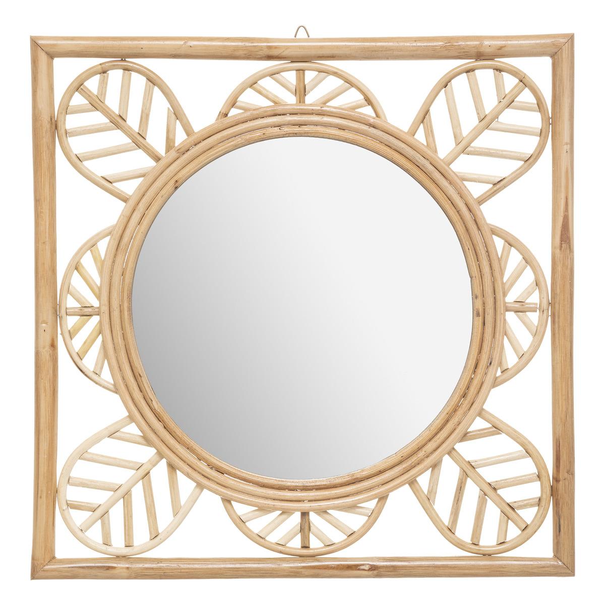 MIROIR ROTIN FLEUR AONI 52X52CM