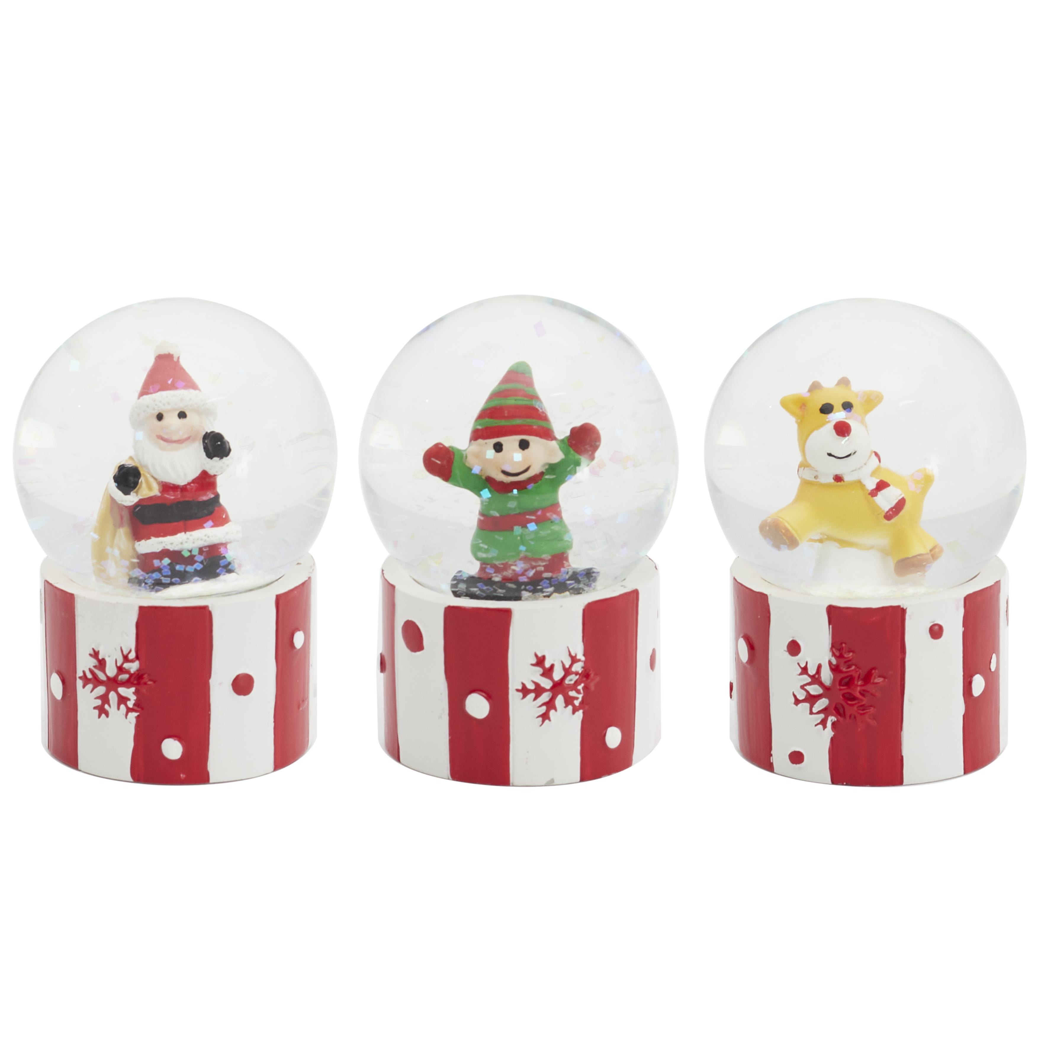 BOULES A NEIGE LUTIN PERE NOEL OU RENNE 4.5CM