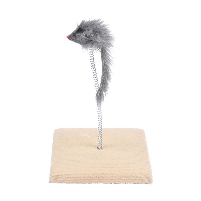 JOUET SOURIS RESSORT SUR PLATEAU 14.3X23CM GRIS