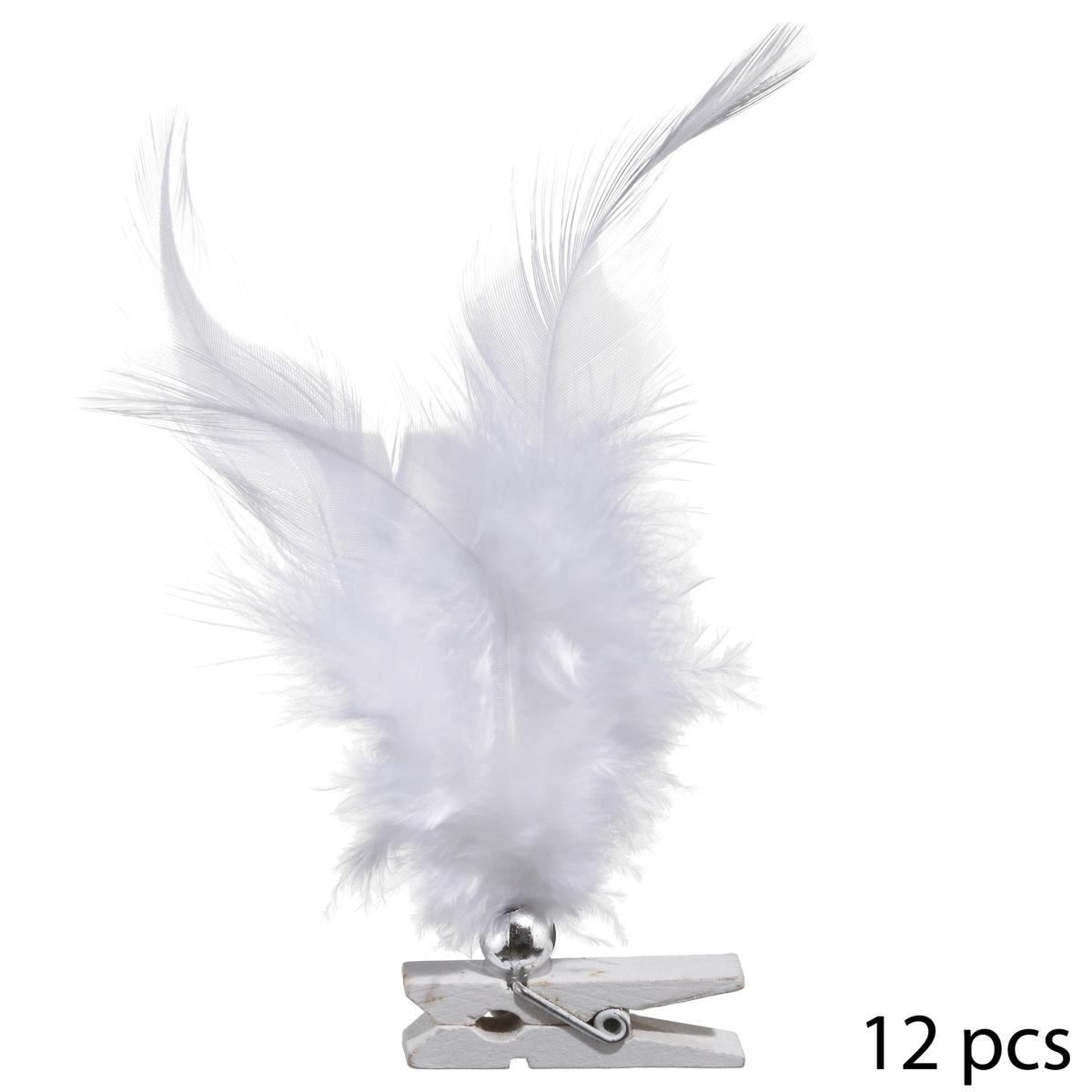 PINCE PLUME DECO PERLE BLANC X12 PIECES