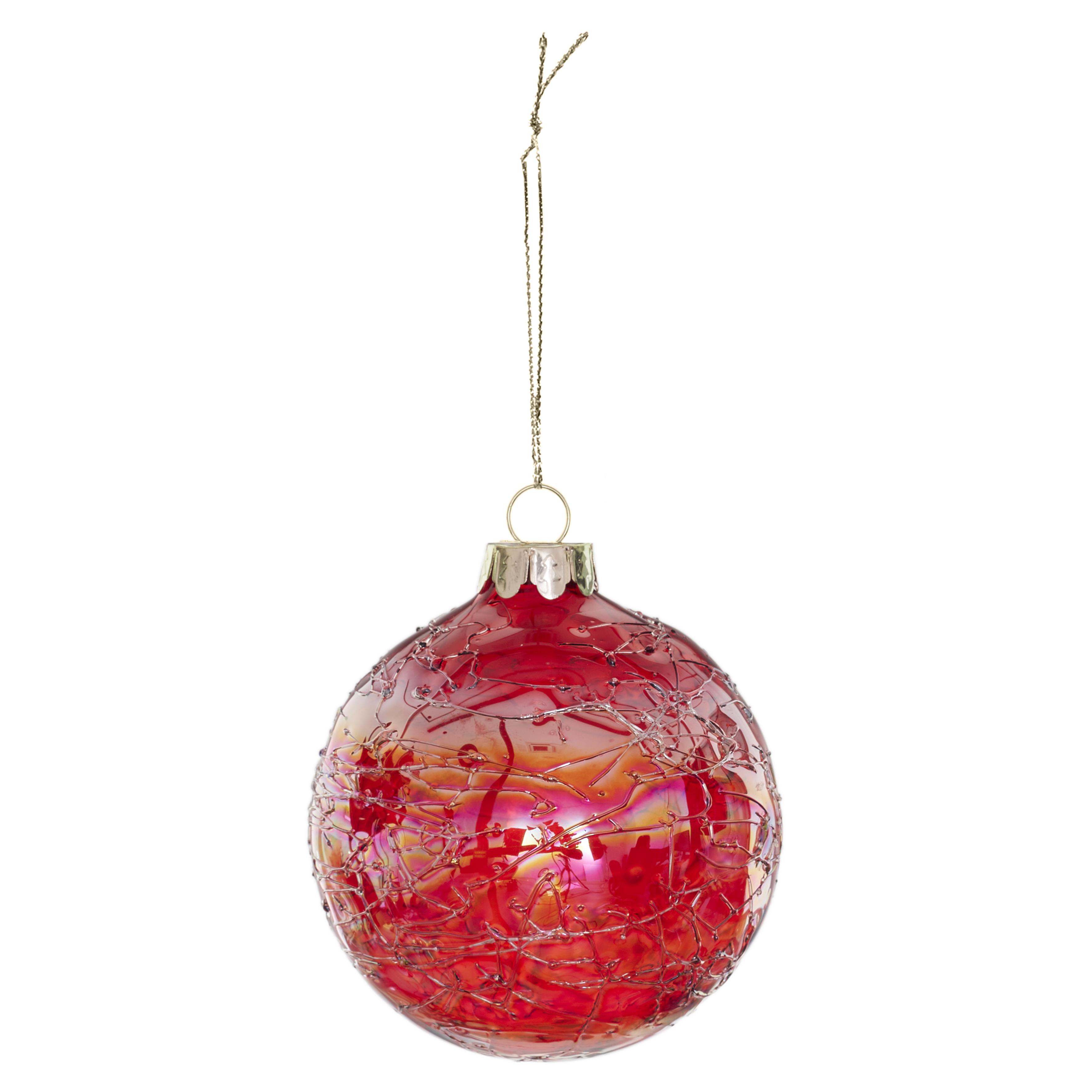 BOULE EN VERRE ROUGE TEXTURISE IRISEE 8CM