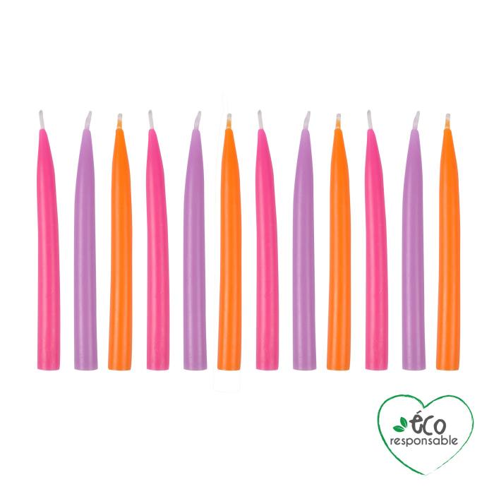 SET 12 BOUGIES ANNIVERSAIRE CIRE ABEILLE H.9CM ROSE ORANGE