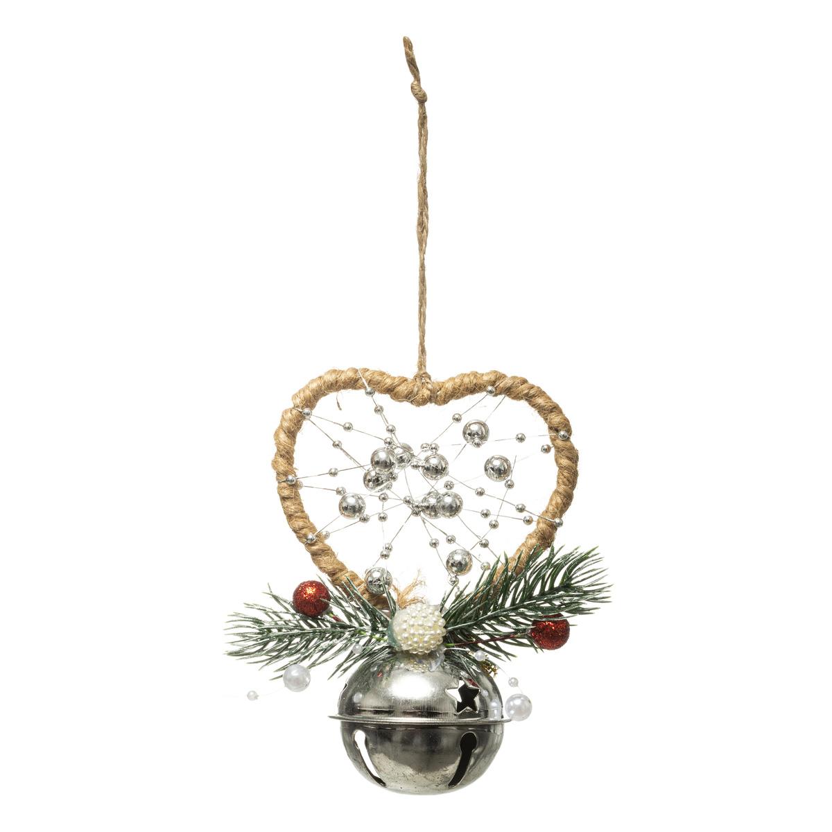 SUSPENSION GRELOT ARGENT COEUR 12CM