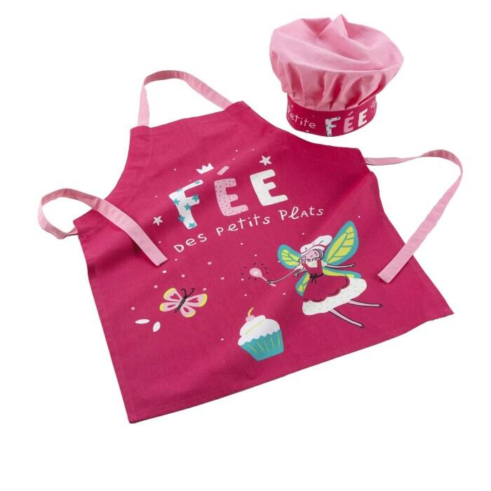 TABLIER ET TOQUE 50X60 CM 24 CM COTON IMPRIME MINI FEE