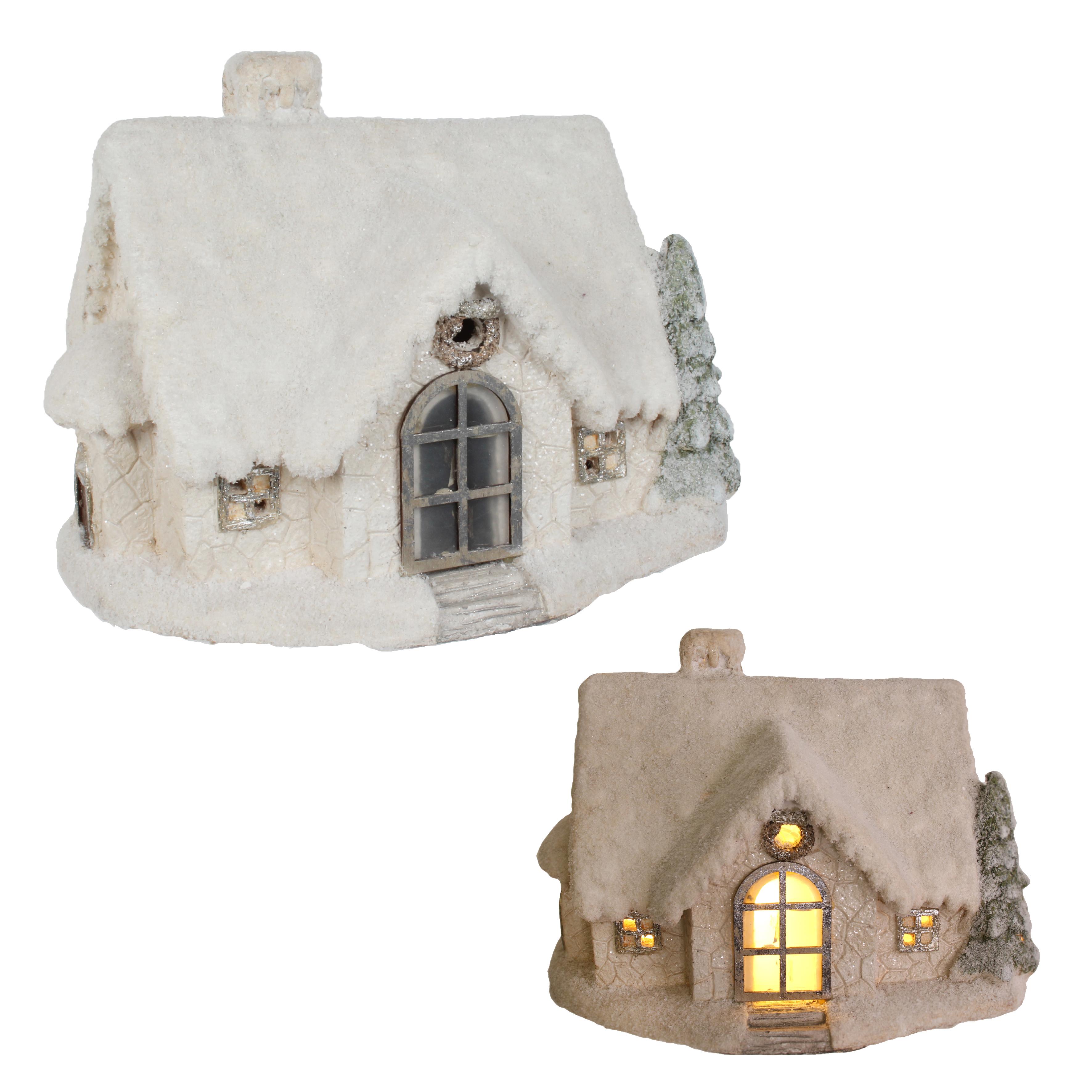 MAISON ENNEIGEE FIBRE ARGILE AVEC LED 39X25X28.5CM