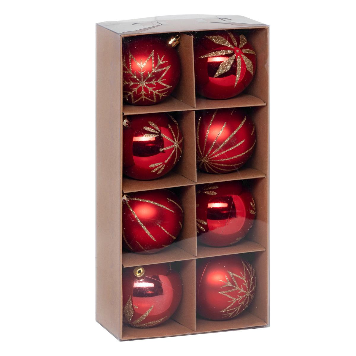 KIT 8 BOULES DE NOEL ROUGE OR 8CM