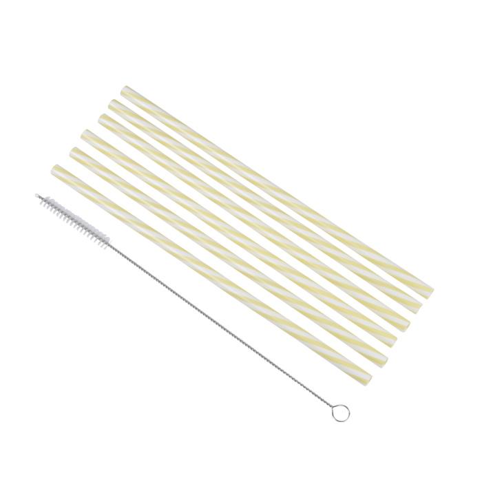 SET 6 PAILLES PLASTIQUE REUTILISABLE JAUNE BLANC ET BROSSE