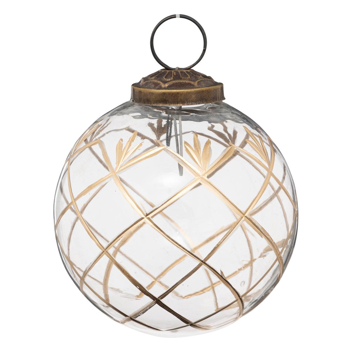 BOULE DE NOEL VERRE CROISILLON OR 8CM