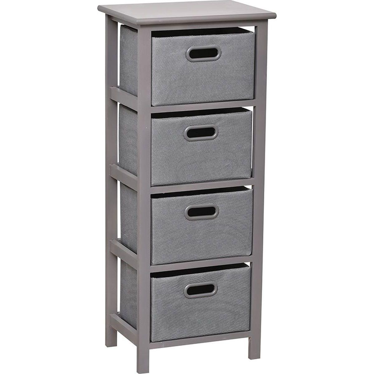 MEUBLE MDF GRIS 4 PANIERS POIGNEES PEINTES GRIS ARGENT