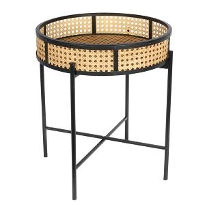 TABLE D APPOINT RONDE NOIR ET CANNAGE 43X39X39CM