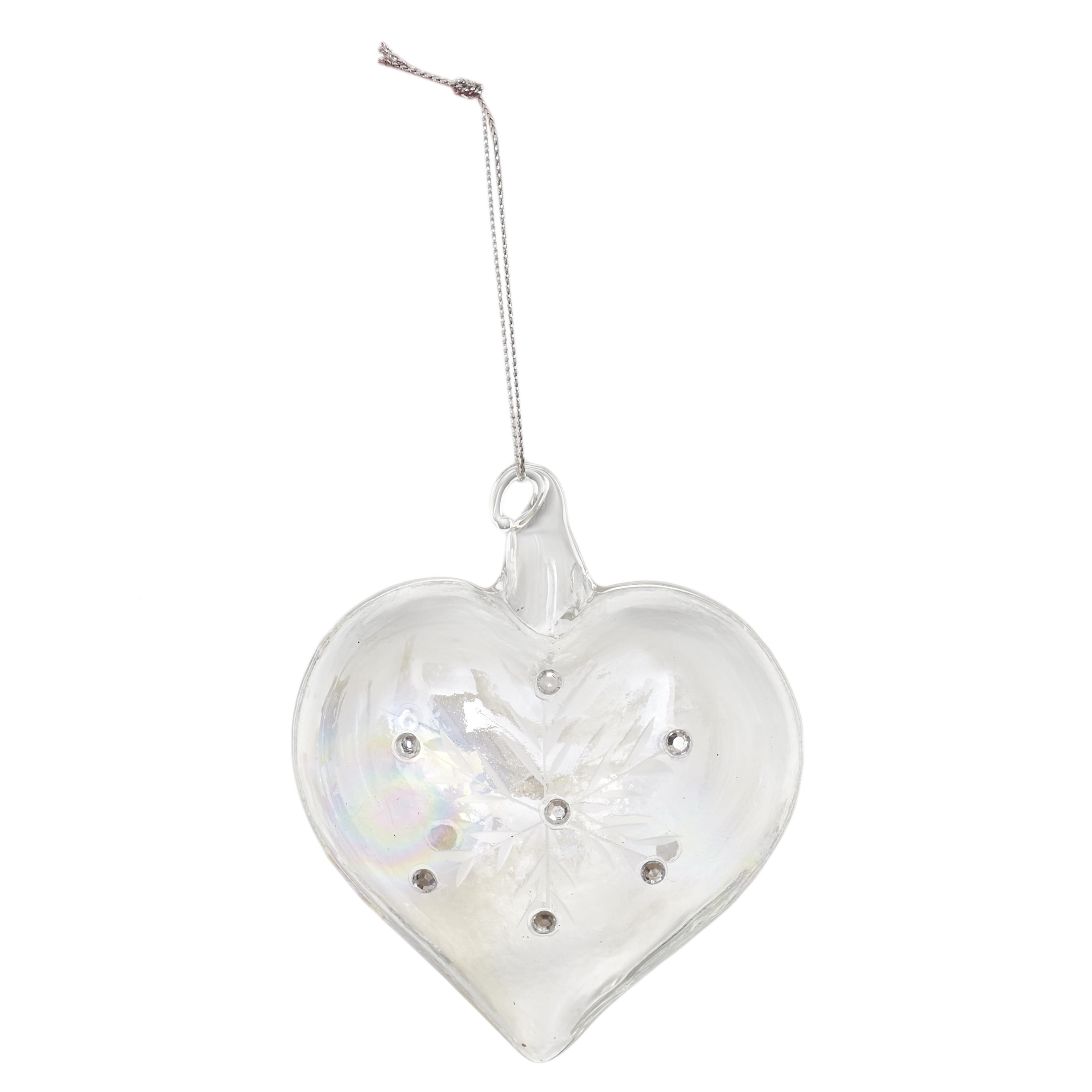 BOULE EN VERRE ARGENTEE IRISEE FORME COEUR 8CM