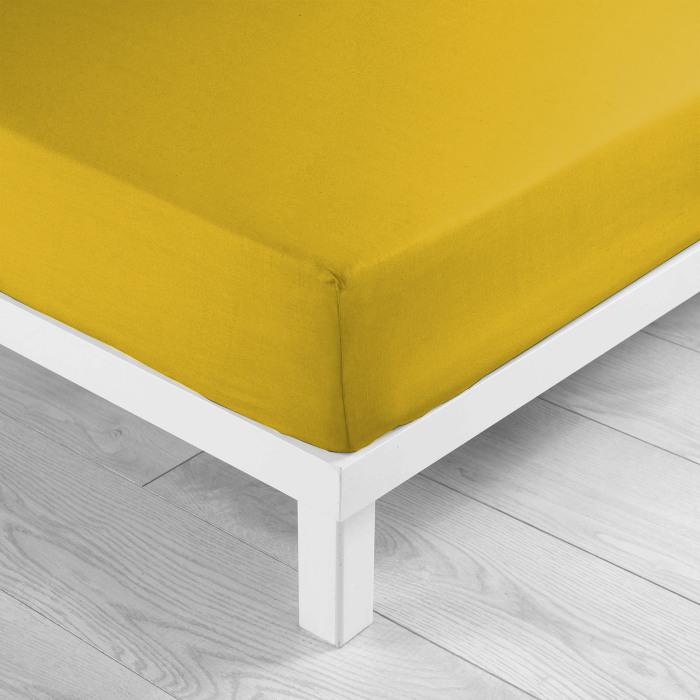 DRAP HOUSSE 1 PERSONNE 90X190CM UNI 57 FILS LINA OCRE