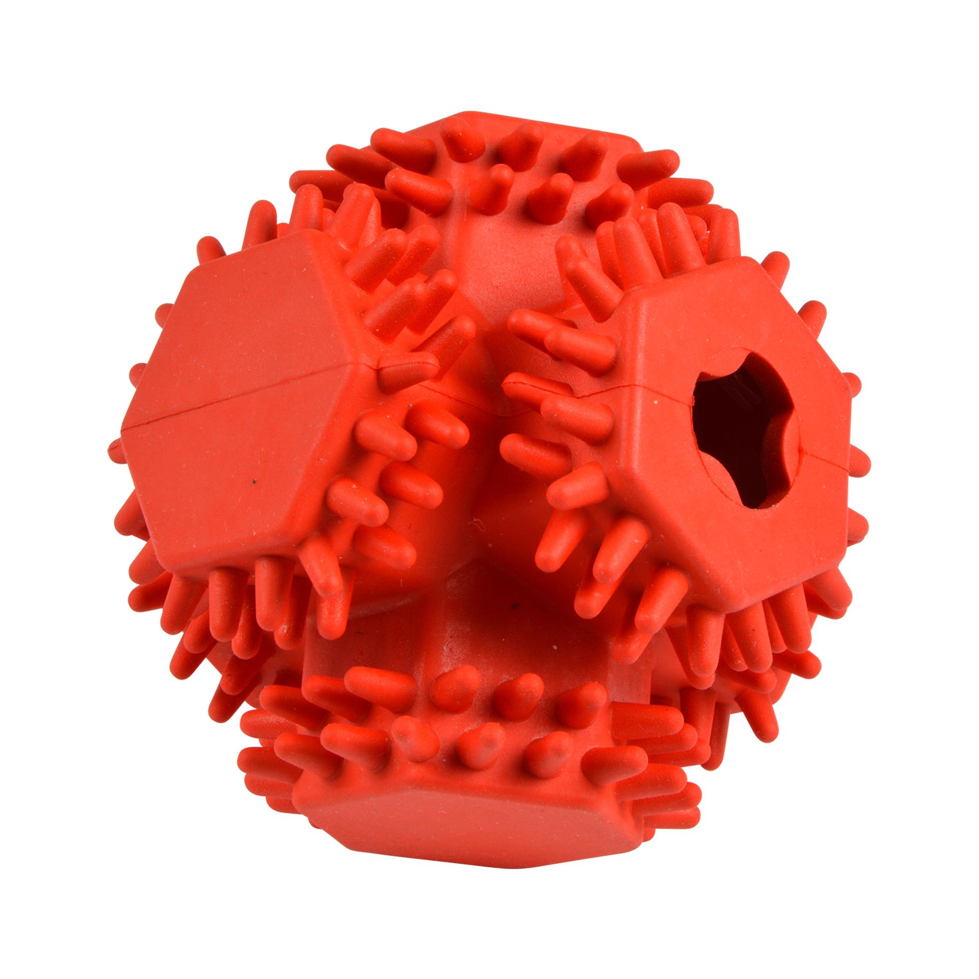 JOUET CUBE DISTRIBUTEUR FRIANDISES CAOUTCHOUC D.10CM ROUGE