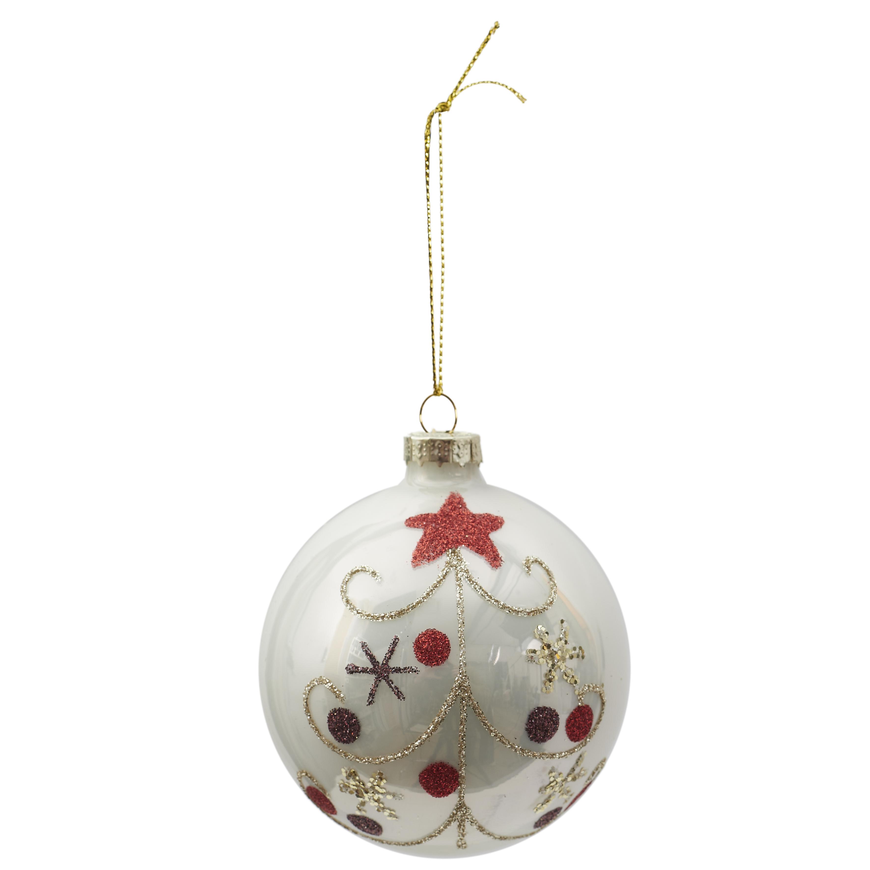 BOULE NOEL VERRE BLANCHE SAPIN 8CM