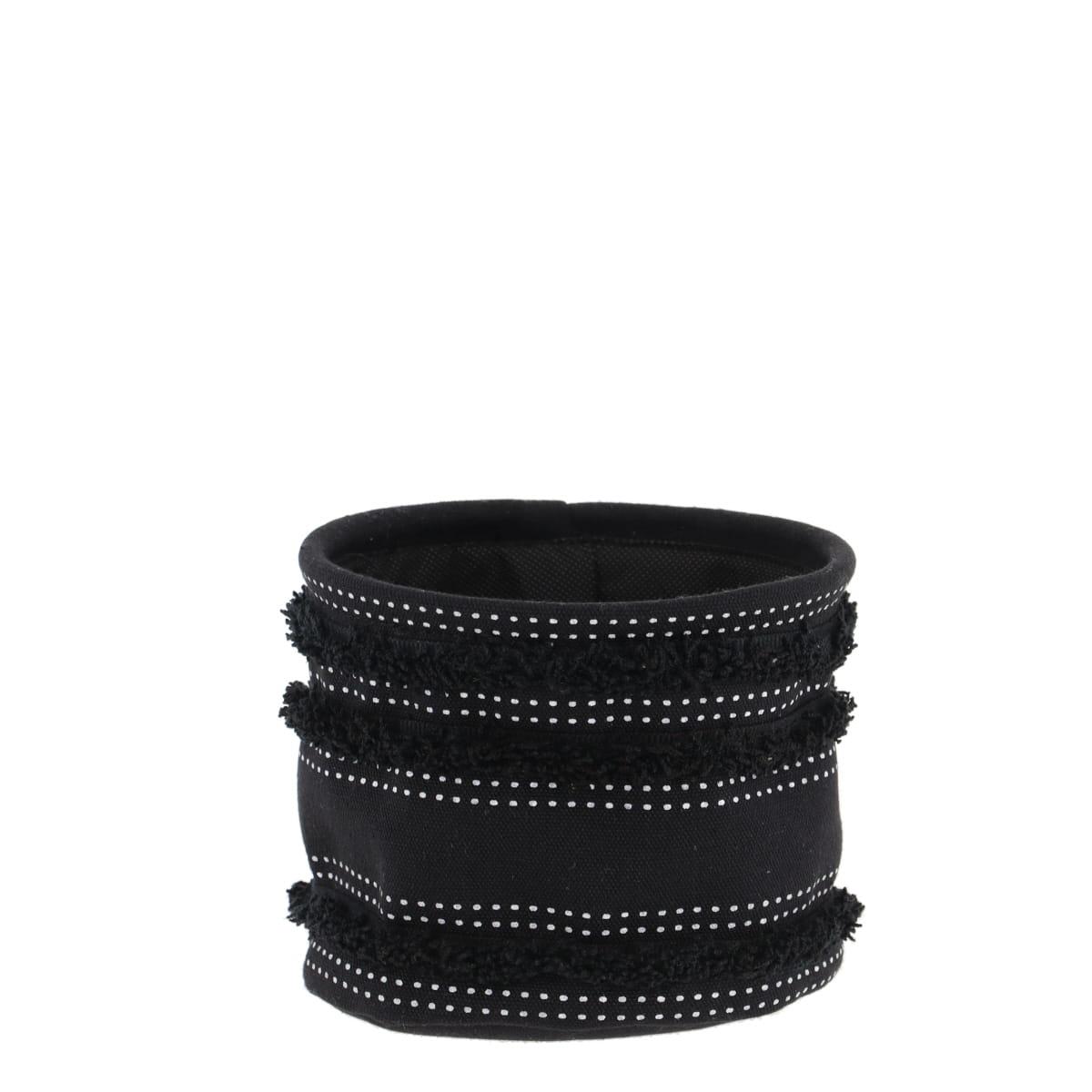 PANIER COTON IMPRIME DECO FRANGES NOIR 15X12CM