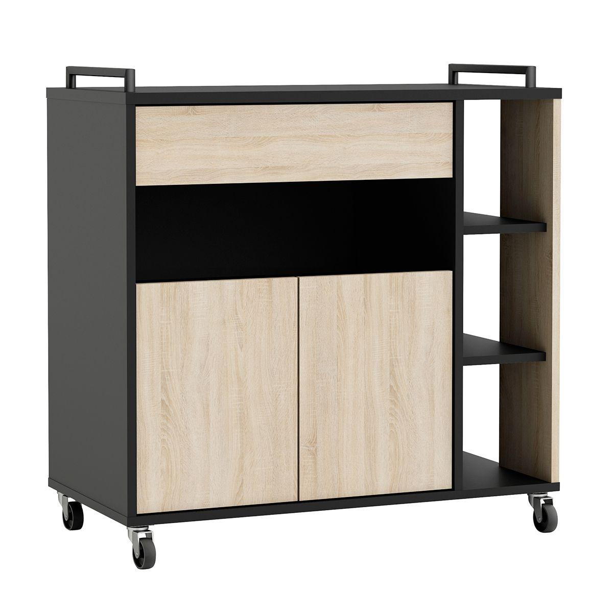 INDUS DESSERTE 2PORTES 1TABLETTE CHENE BRUT NOIR