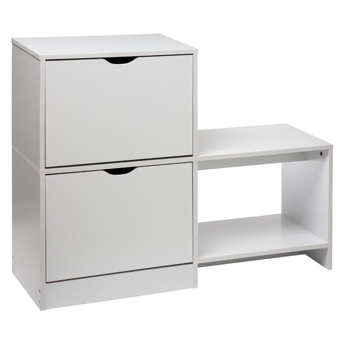 RANGE CHAUSSURES BANC BOIS 2 TIROIRS BLANC