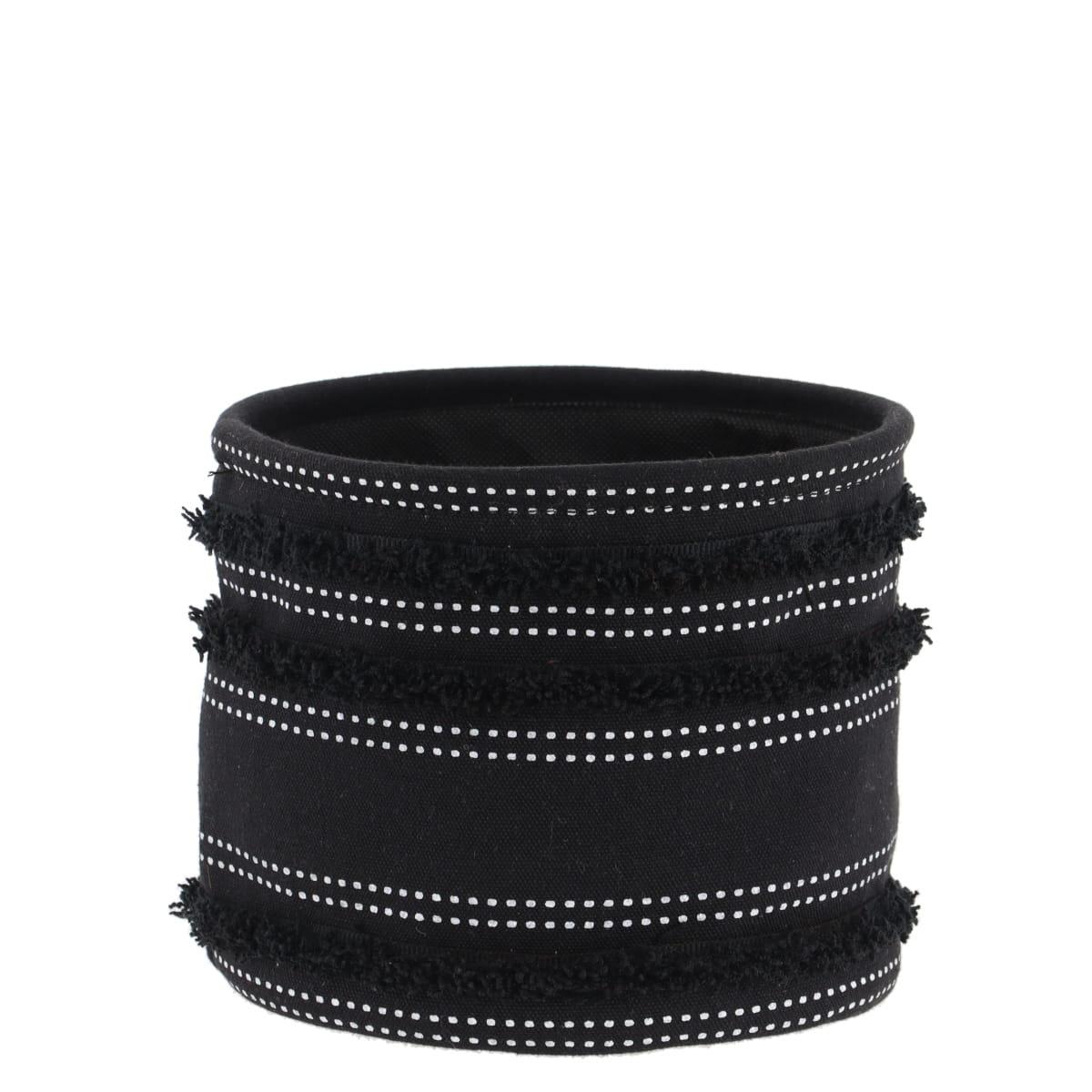 PANIER COTON IMPRIME DECO FRANGES NOIR 19X16CM