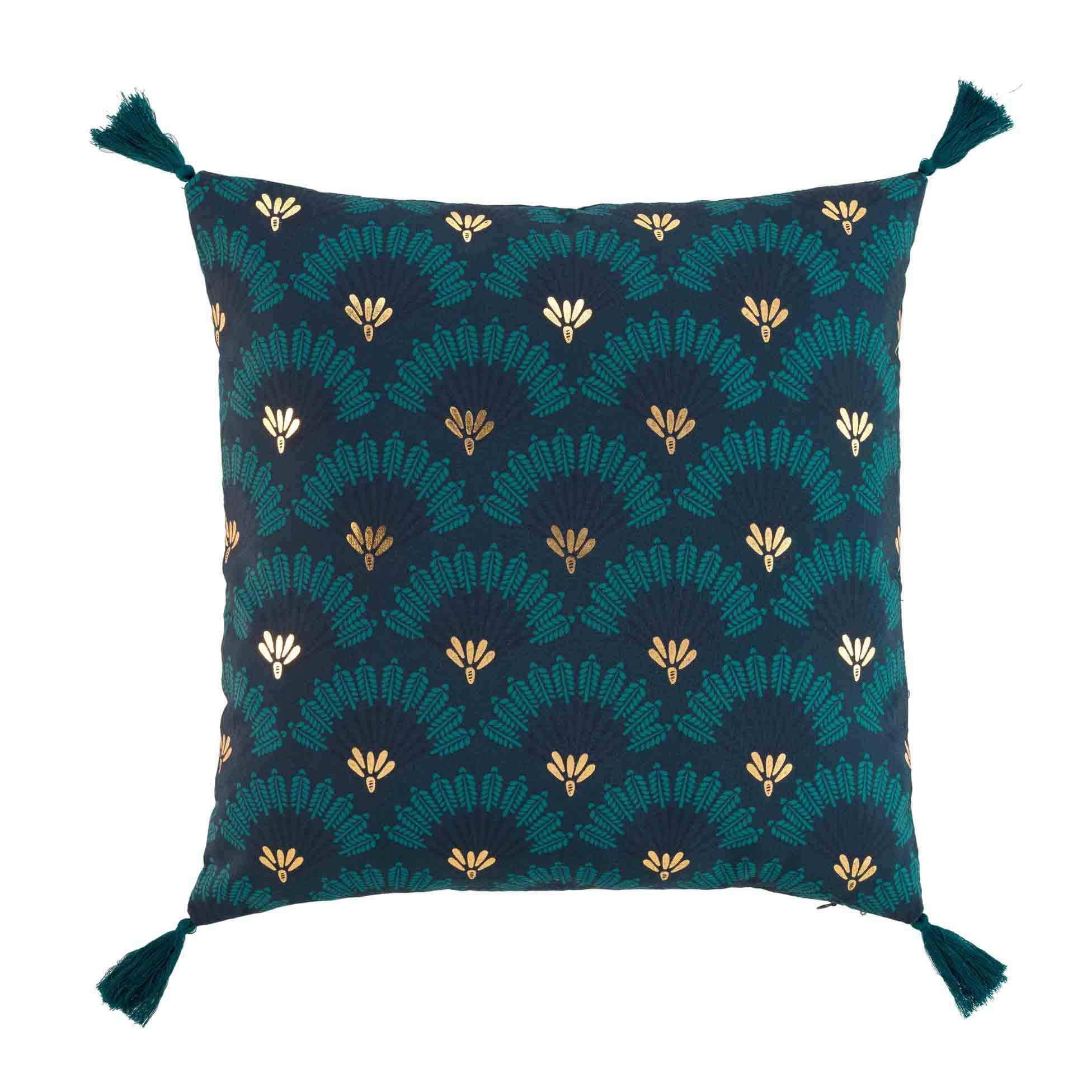 COUSSIN POMPONS 45X45CM POLYESTER IMPRIME METALLISE BILLIE