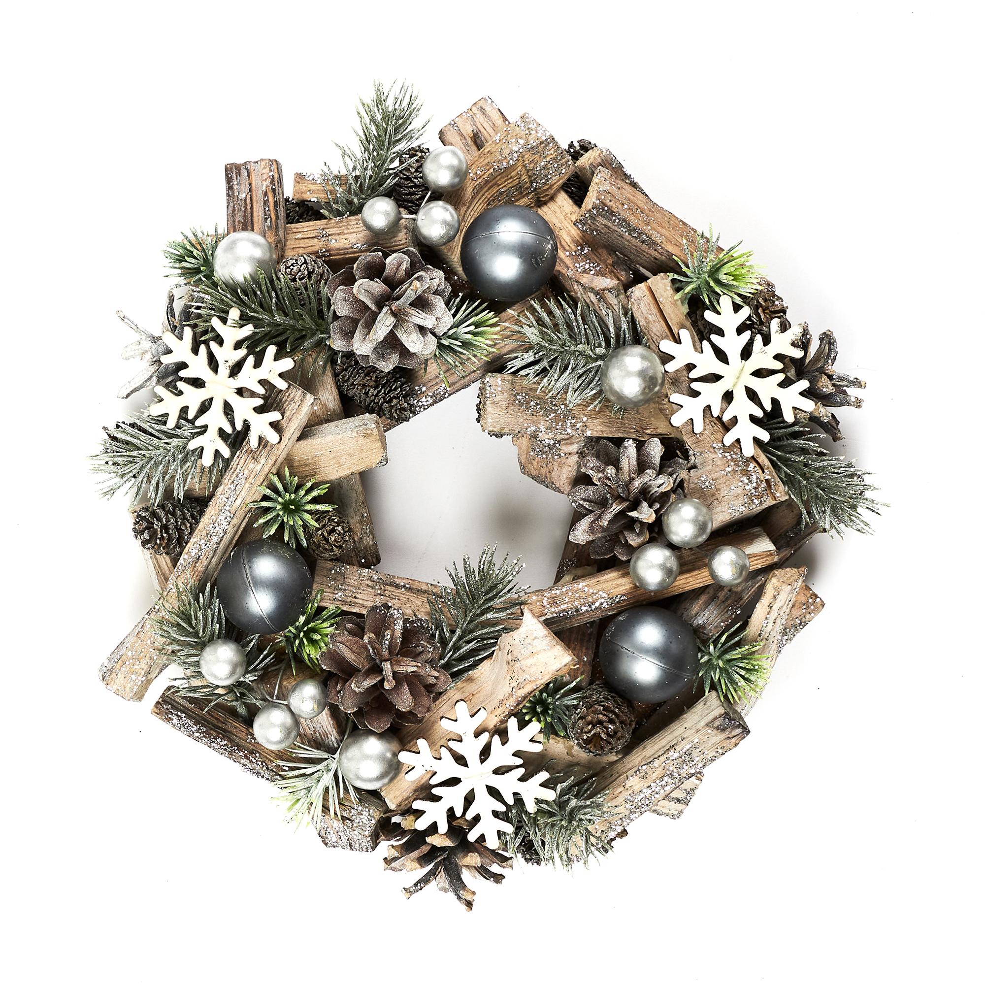 COURONNE DE NOEL PERLES ET FLOCONS 24CM