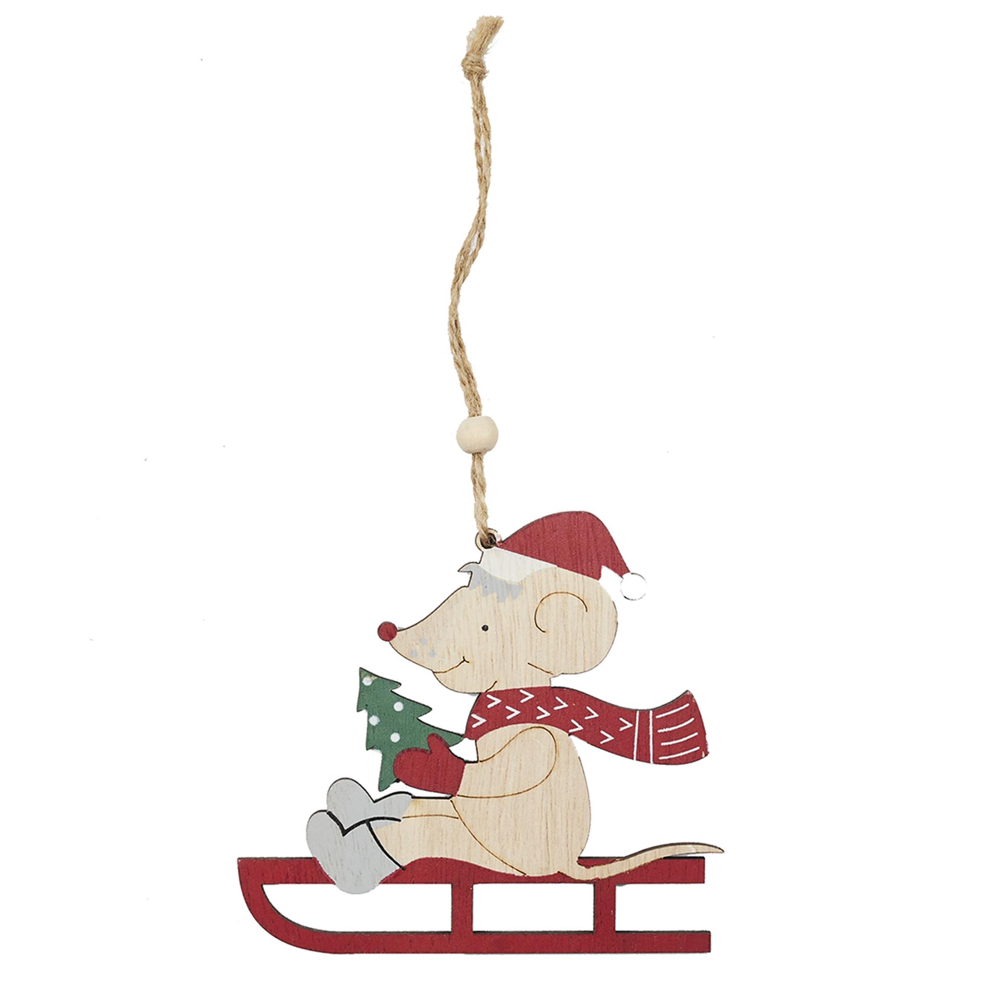 SUSPENSION DE NOEL SOURIS SUR LUGE