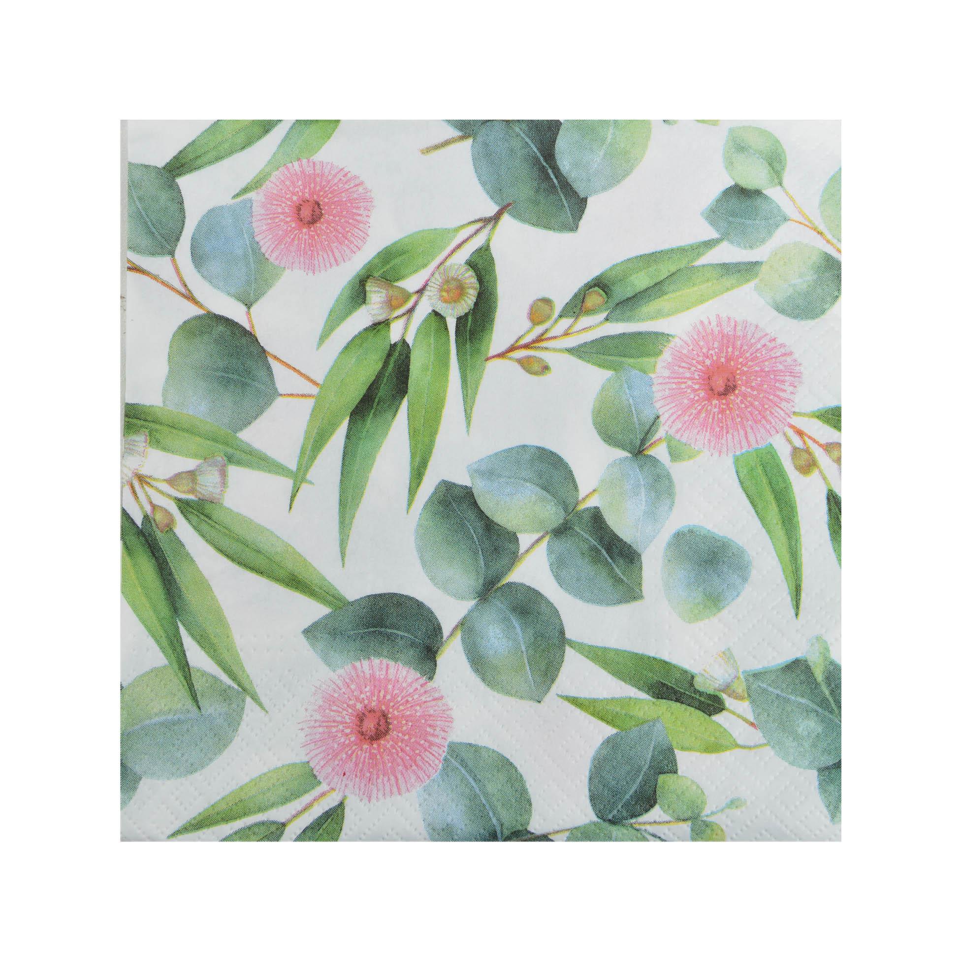SET 20 SERVIETTES PAPIER 3 PLIS 33X33CM FLEURS EUCALYPTUS