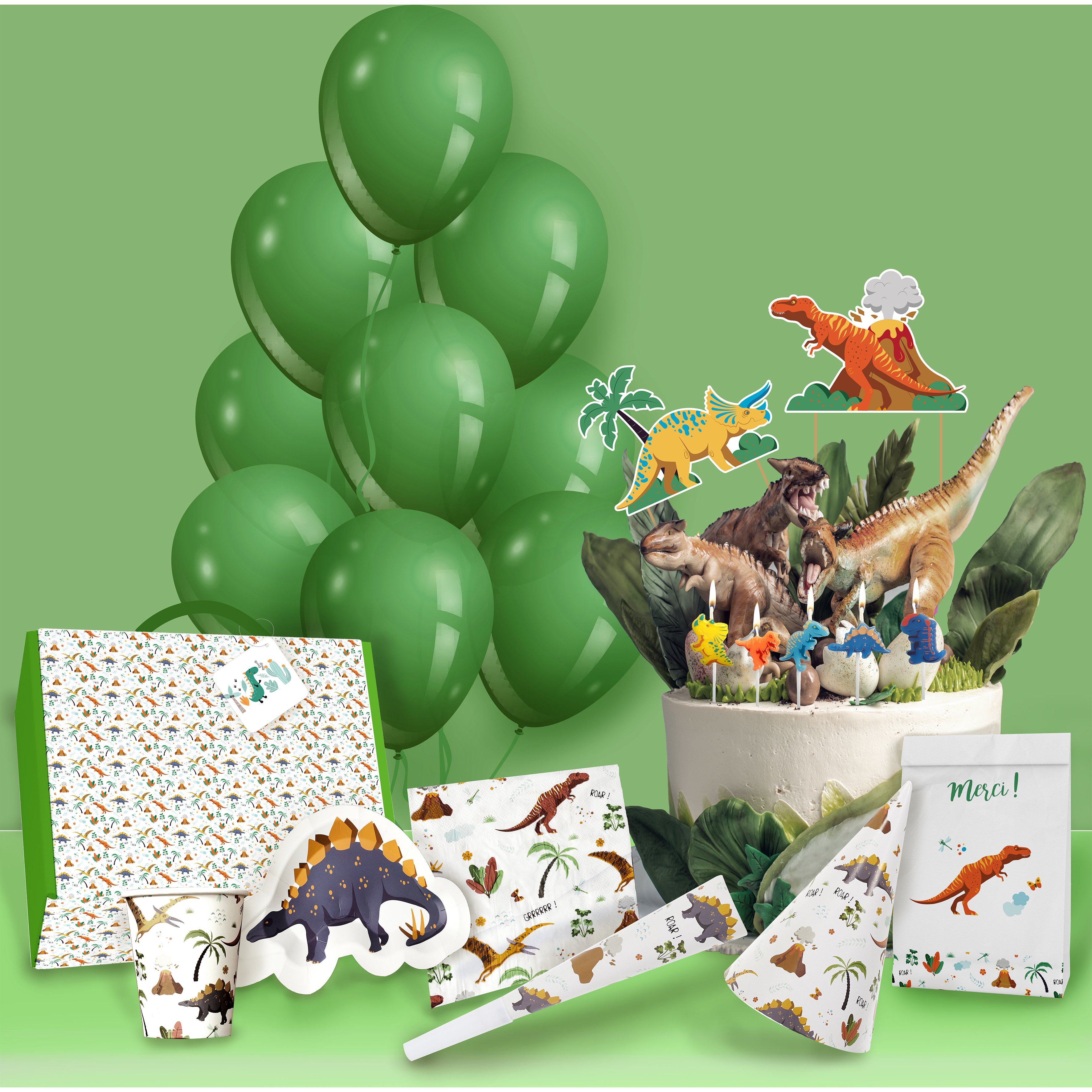 Boîte Anniversaire Dinosaure 54 pièces - Cadeau pour Enfant Party
