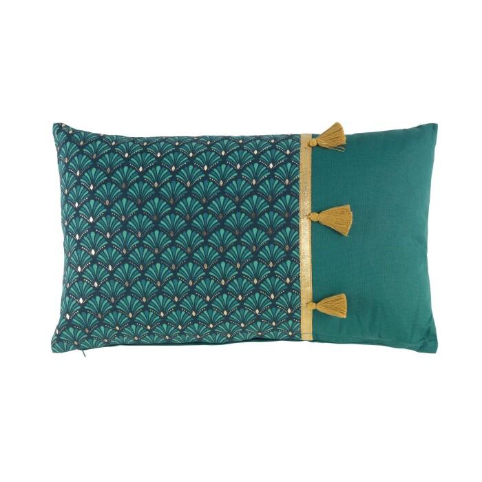 COUSSIN DEHOUS POMPONS 30X50CM COTON IMP ARTCHIC BLEU