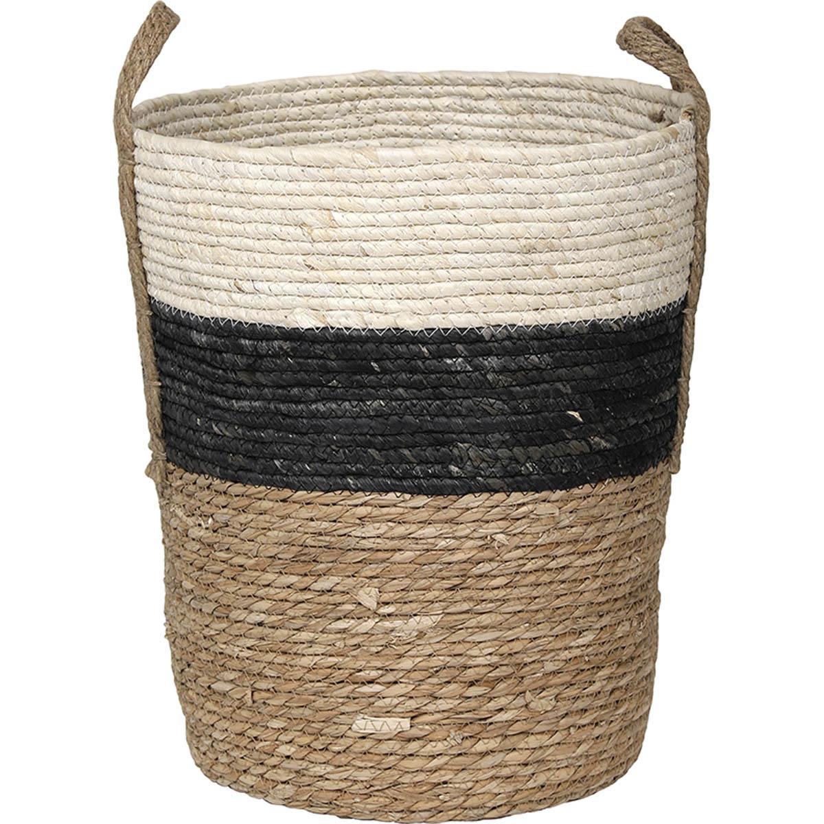 PANIERE RONDE MATIERE VEGETALE D.43X37CM NOIR NATUREL
