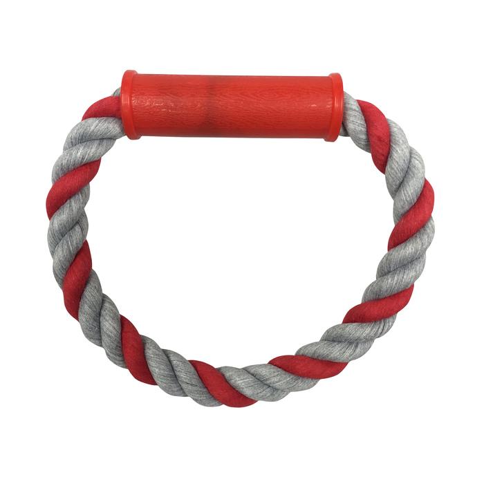 JOUET CORDE ROND ET POIGNEE PLASTIQUE 7X4CM ROUGE GRIS