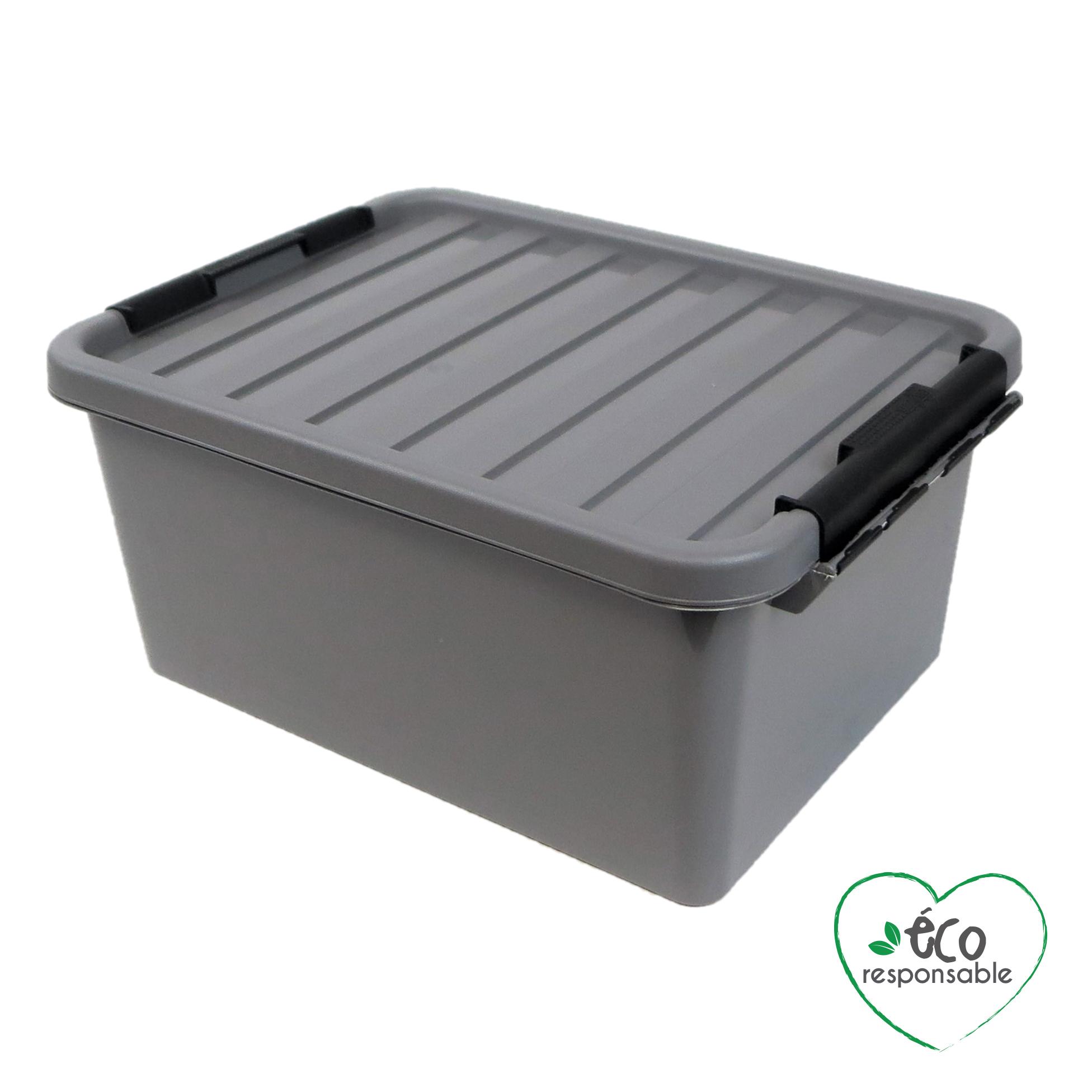 BOX CLIP AVEC POIGNEE PLASTIQUE RECYCLE 14L 40X29X18CM GRIS
