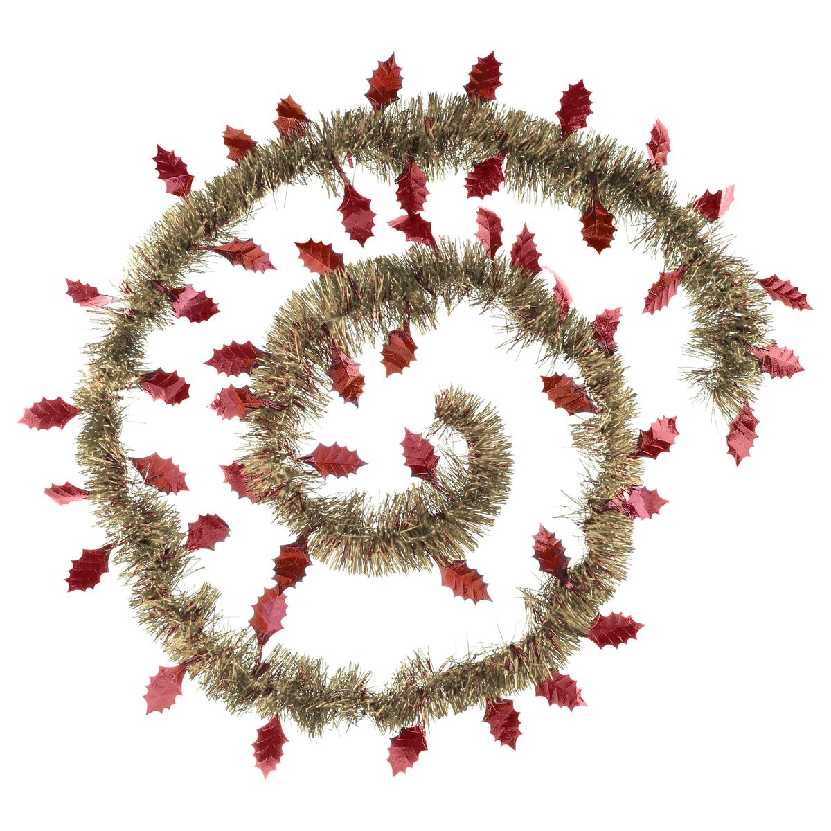 GUIRLANDE DE NOEL FEUILLE FROSTY 150X4X2M CHAMPAGNE ROUGE