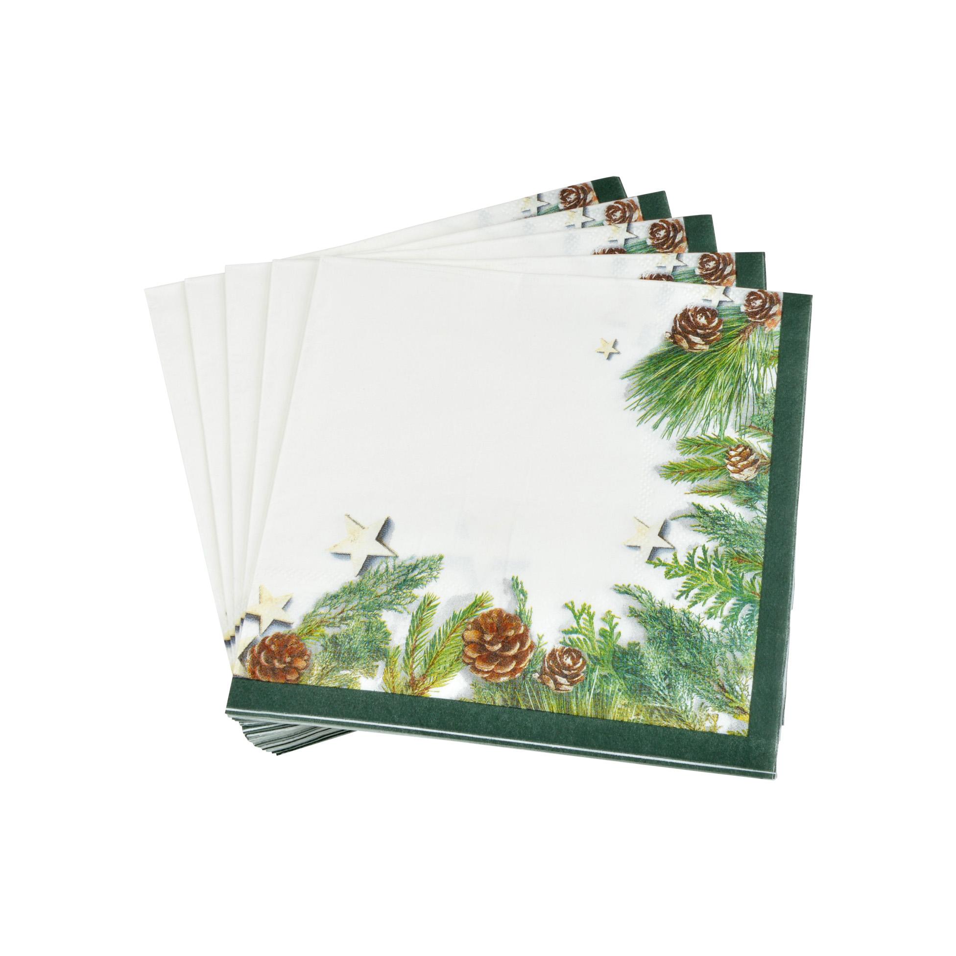 SET 20 SERVIETTES IMPRIMEES NOEL DECOR POMMES DE PIN 33X33CM