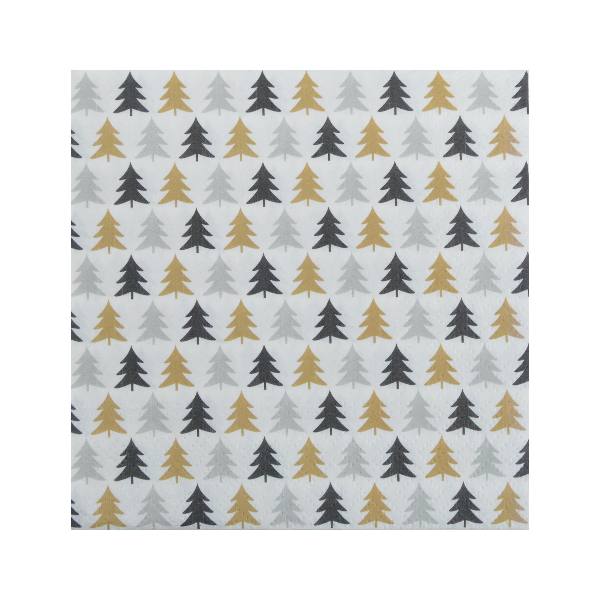 SET 20 SERVIETTES 3 PLIS 33X33CM MOTIF SAPINS FESTIFS