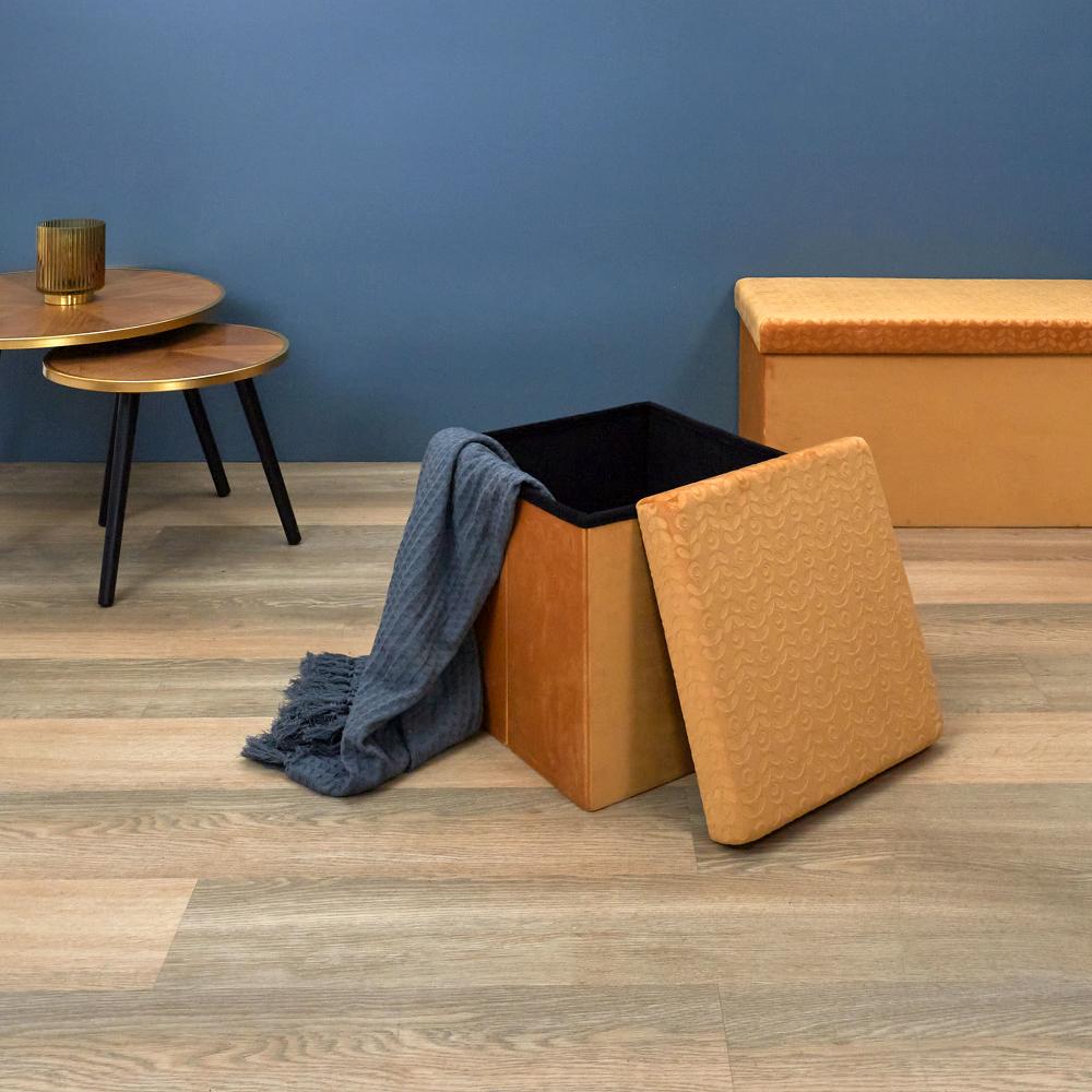 Coffre Pouf Pliable Côtelé Taupe 38x38x38 Cm - HOME DECO FACTORY - Banc Rangement Et Assise Confortable