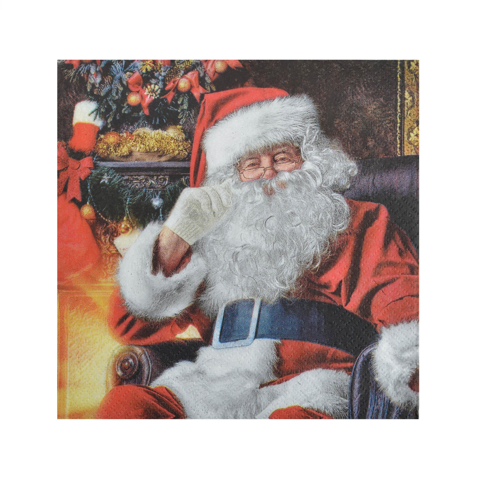SET 20 SERVIETTES 3 PLIS 33X33CM PERE NOEL DANS SON FAUTEUIL