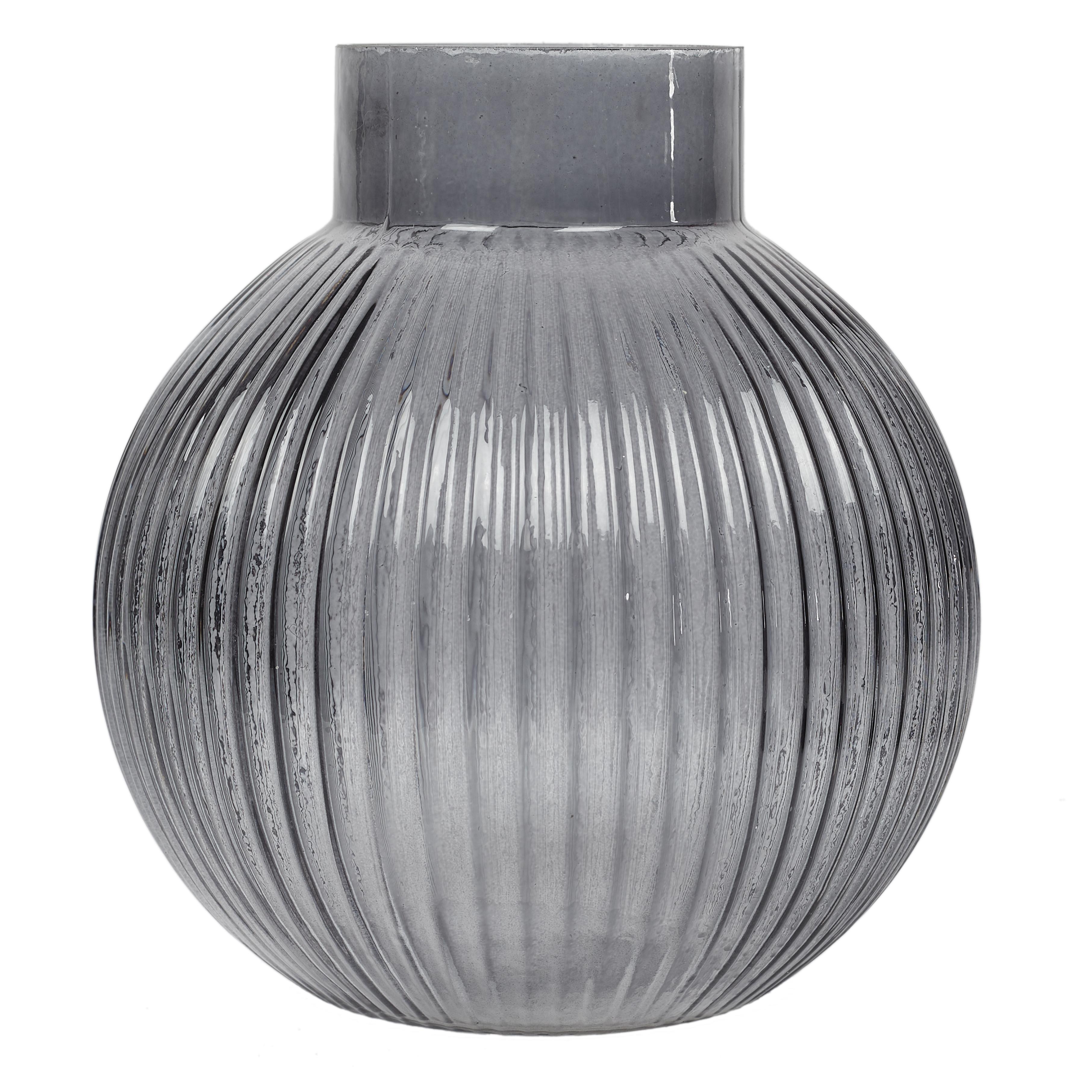 VASE VERRE RAINURE BLEU H.21CM
