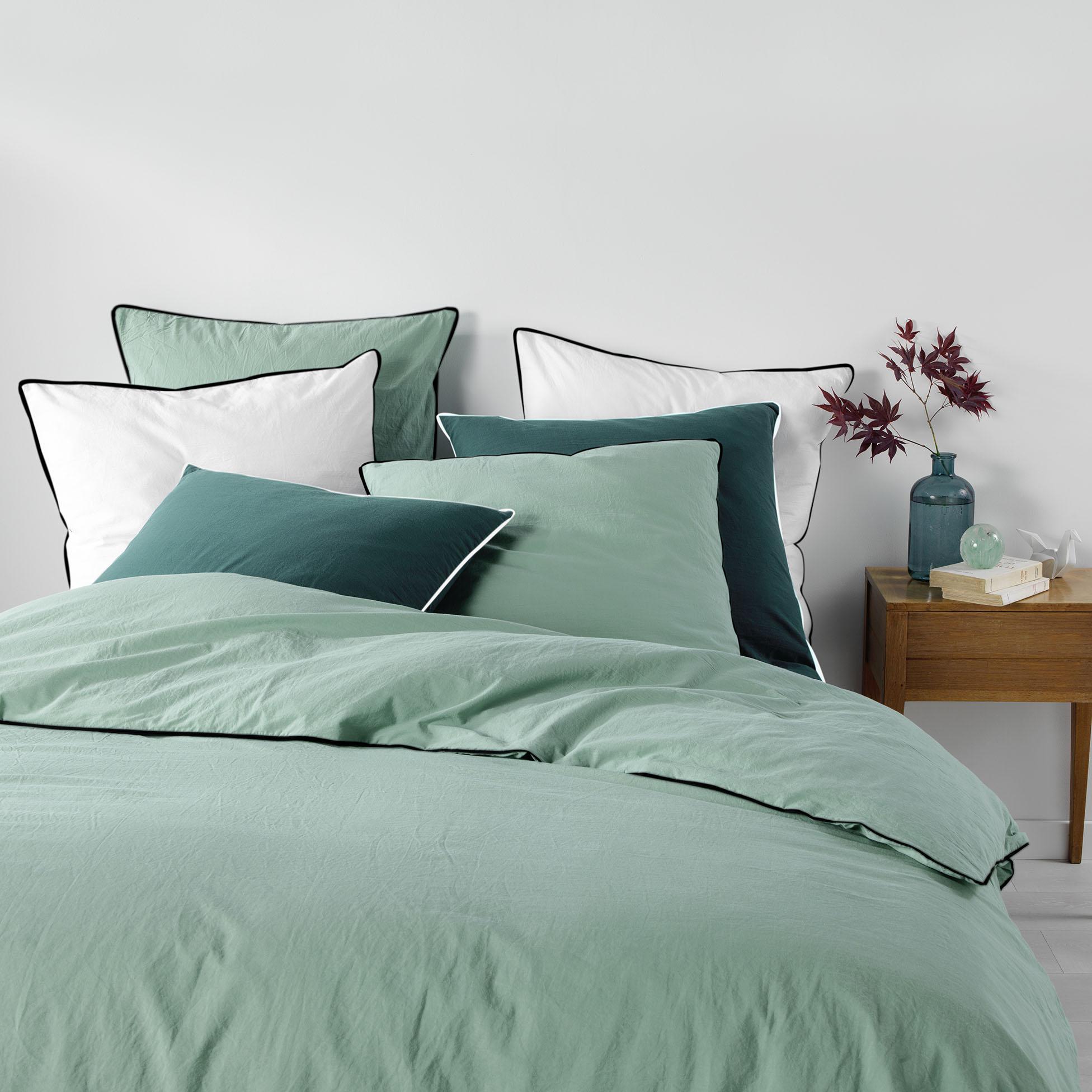 PARURE 240X220CM COTON LAVE 57 FILS LINETTE SAUGE