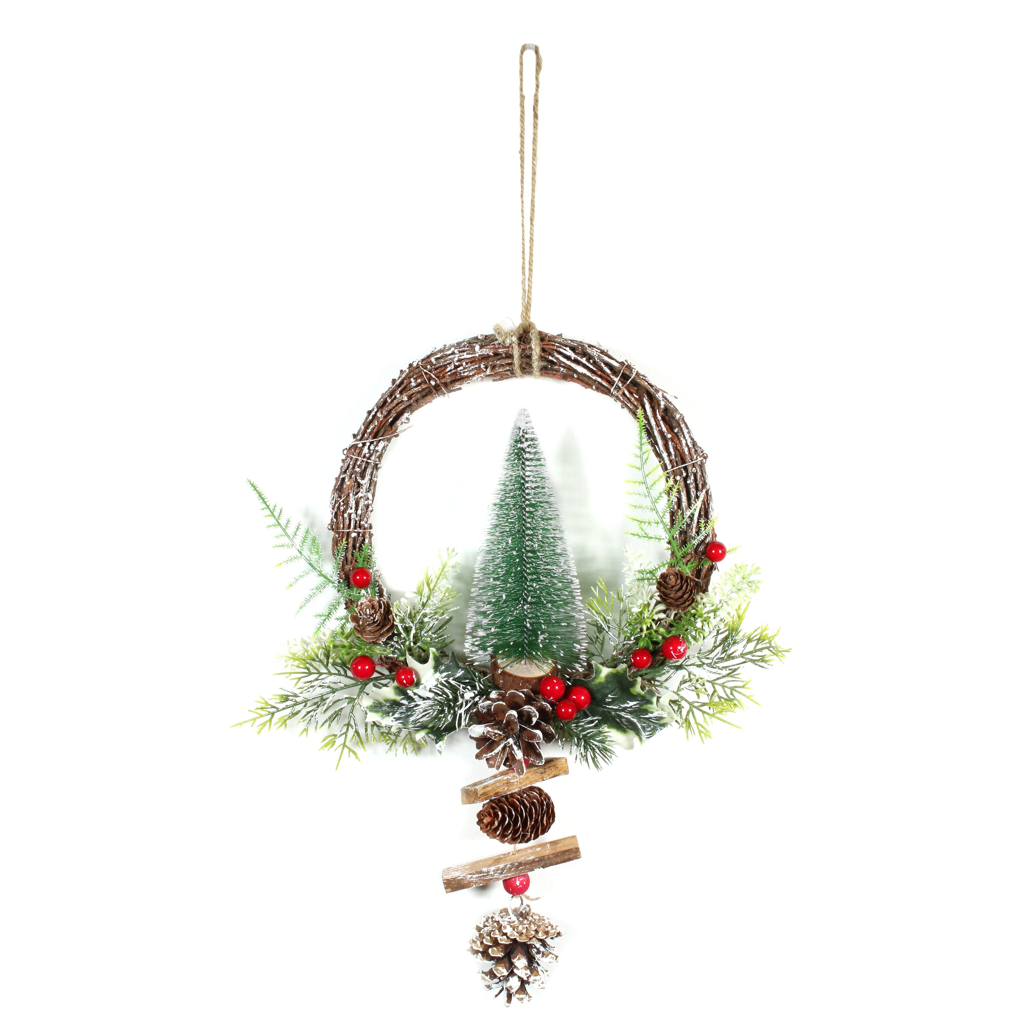 COURONNE BOIS SAPIN ET POMMES DE PIN 23X40CM