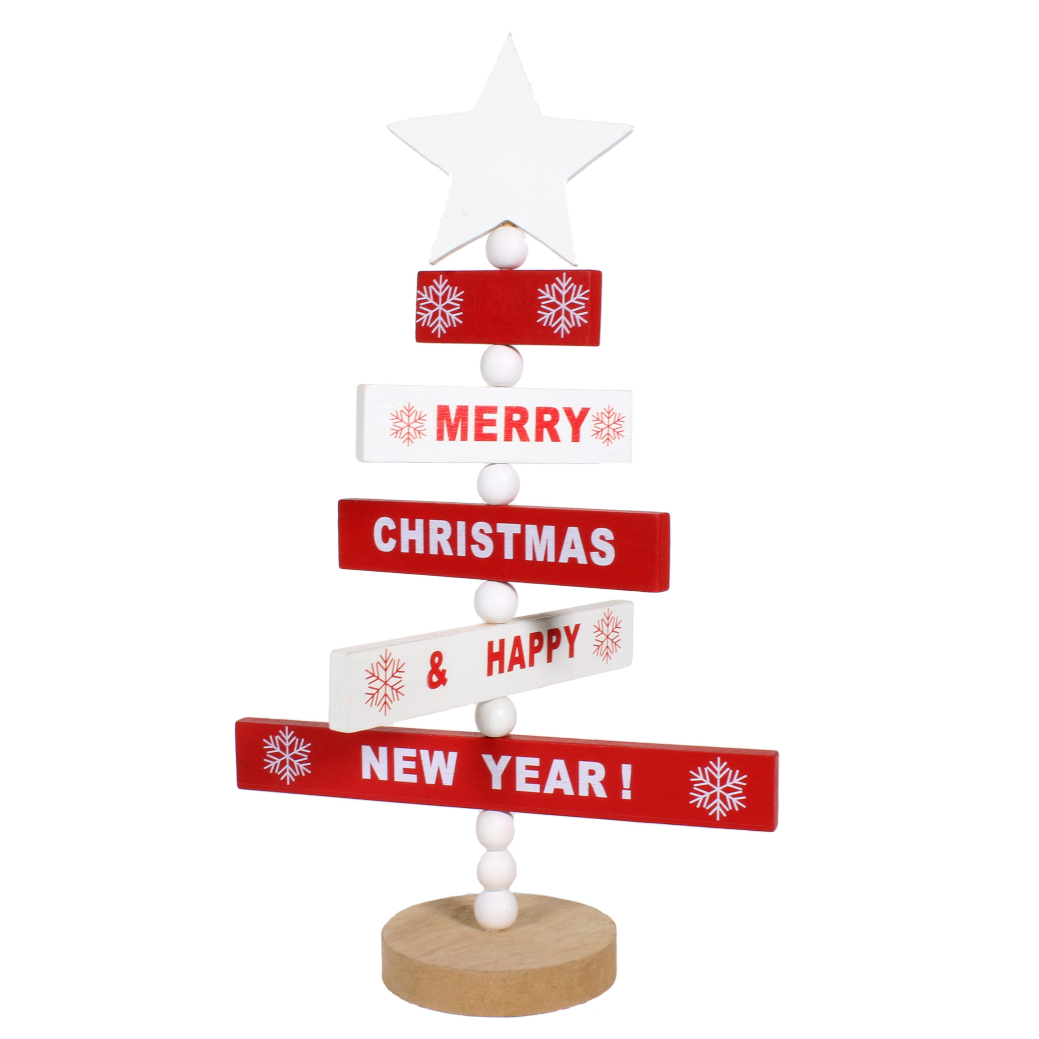 SAPIN DE NOEL PANCARTE ROUGE EN BOIS 33X19CM