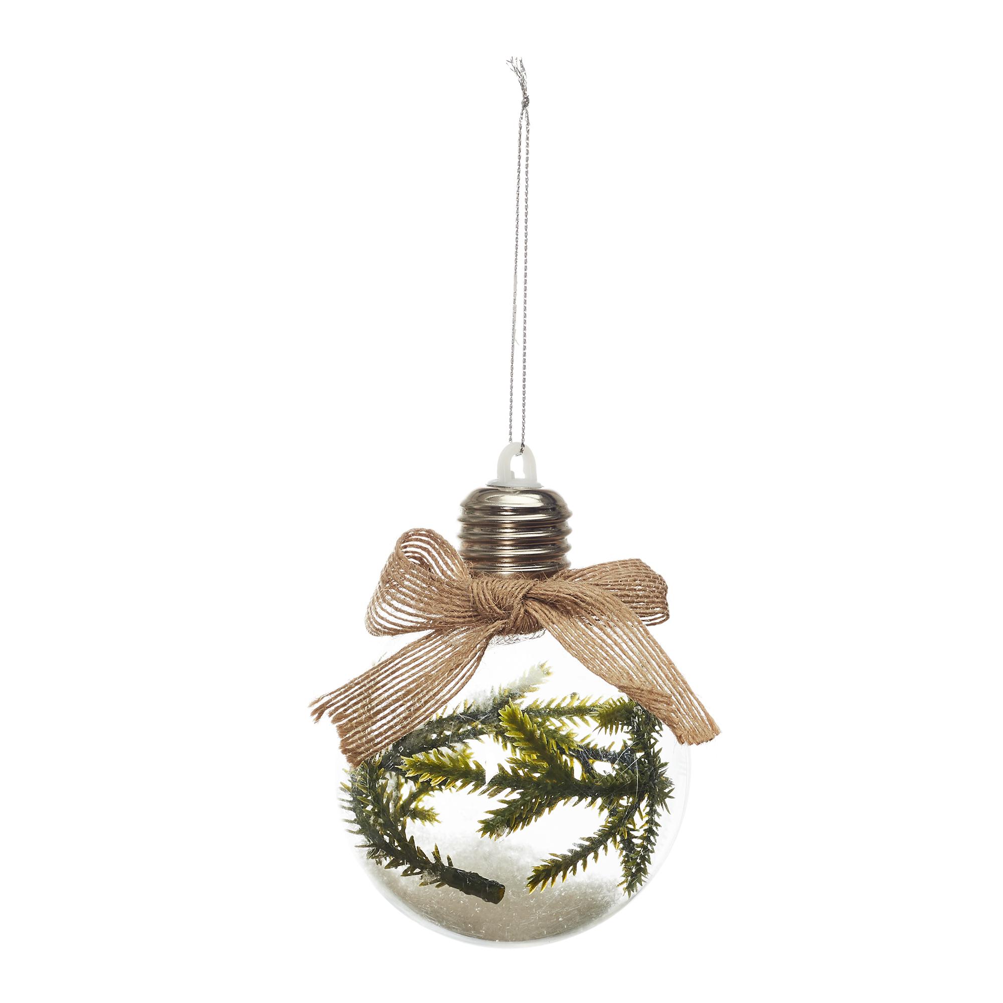 BOULE LED AVEC BRANCHE DE SAPIN ET NOEUD 8CM