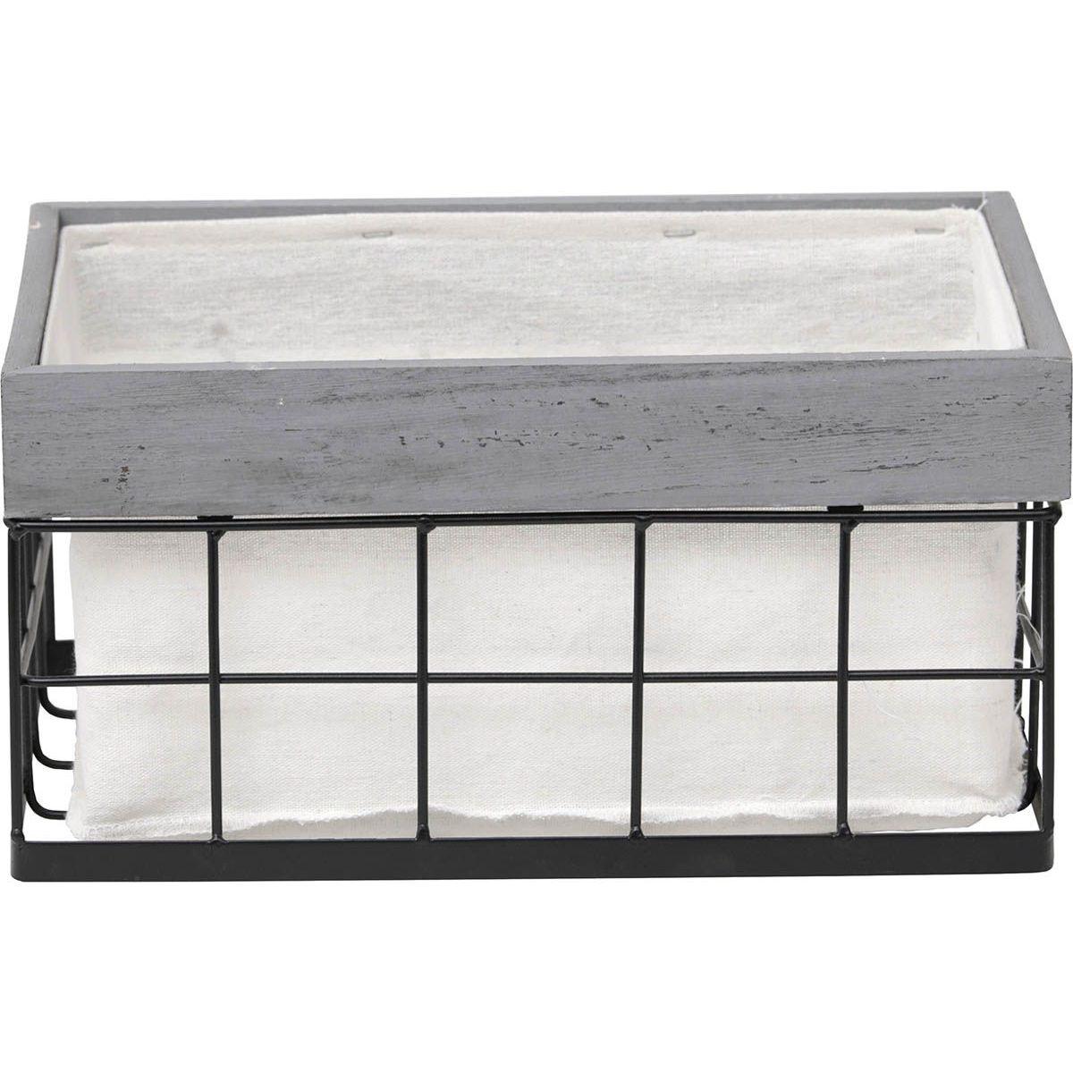 PANIERE RECTANGULE BOIS METAL MM HOME DECO GRIS