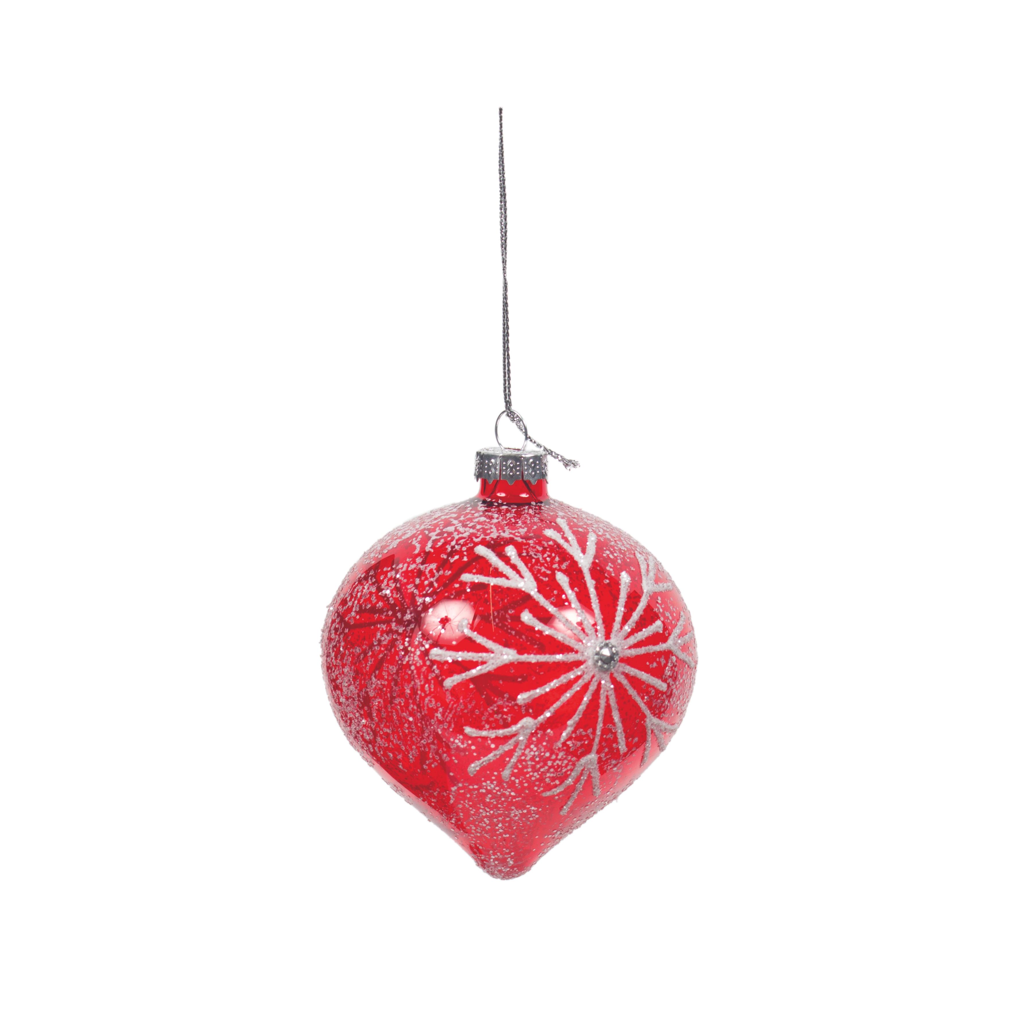 BOULE DE NOEL EN VERRE FORME OIGNON FLOCON 8CM