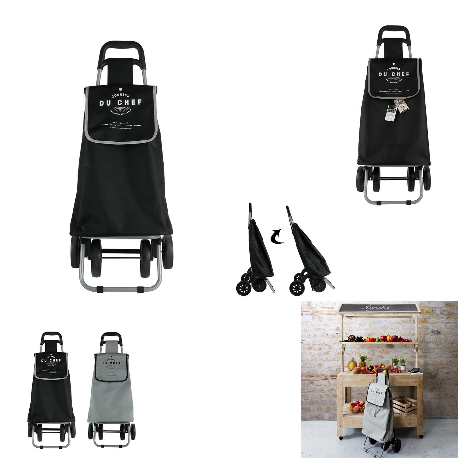 Chariot De Marché Pliable 160 Kg - 4 Roues, Double Panier Mesh, Poignée Rembourrée, Noir