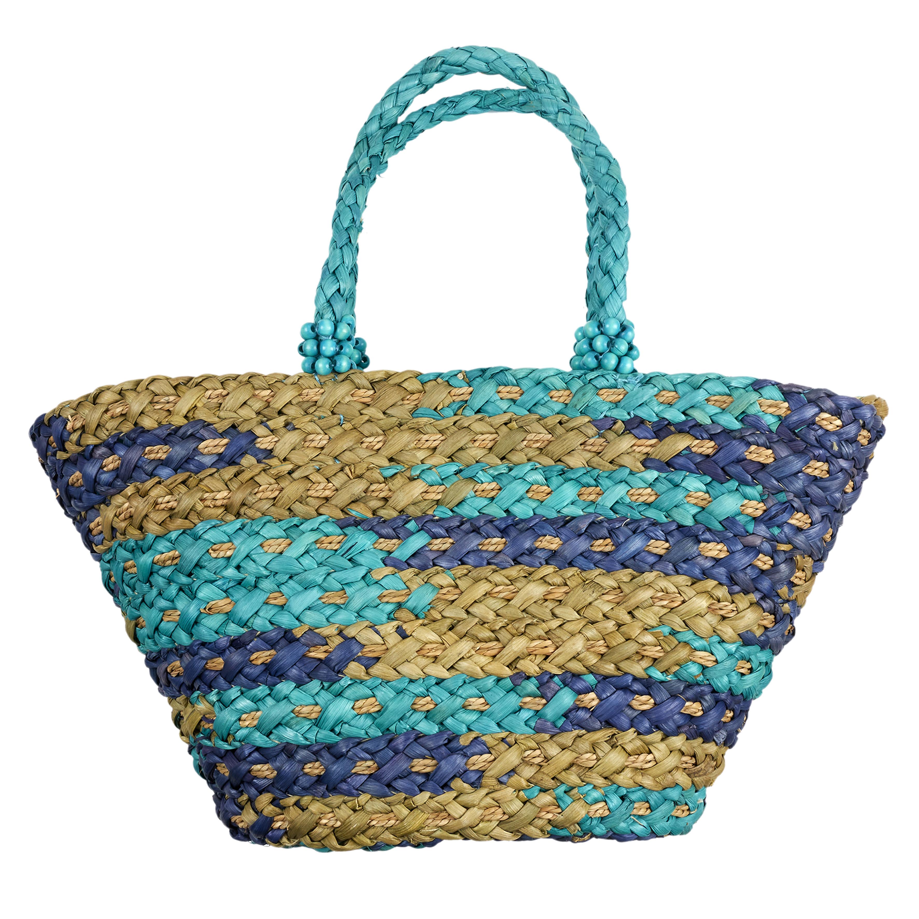 SAC DE PLAGE BLEU ET NATUREL L52XW20XH30CM